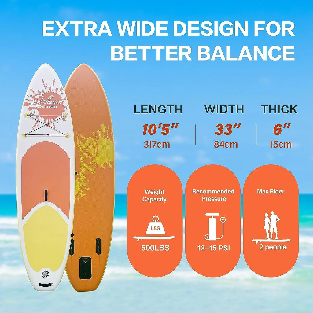 Deluxe Pink Inflatable Stand Up Paddle Board - Complete kit with multiple accessories and backpack for easy carrying - 27.55 - Experience stability and ease with our versatile paddle board!