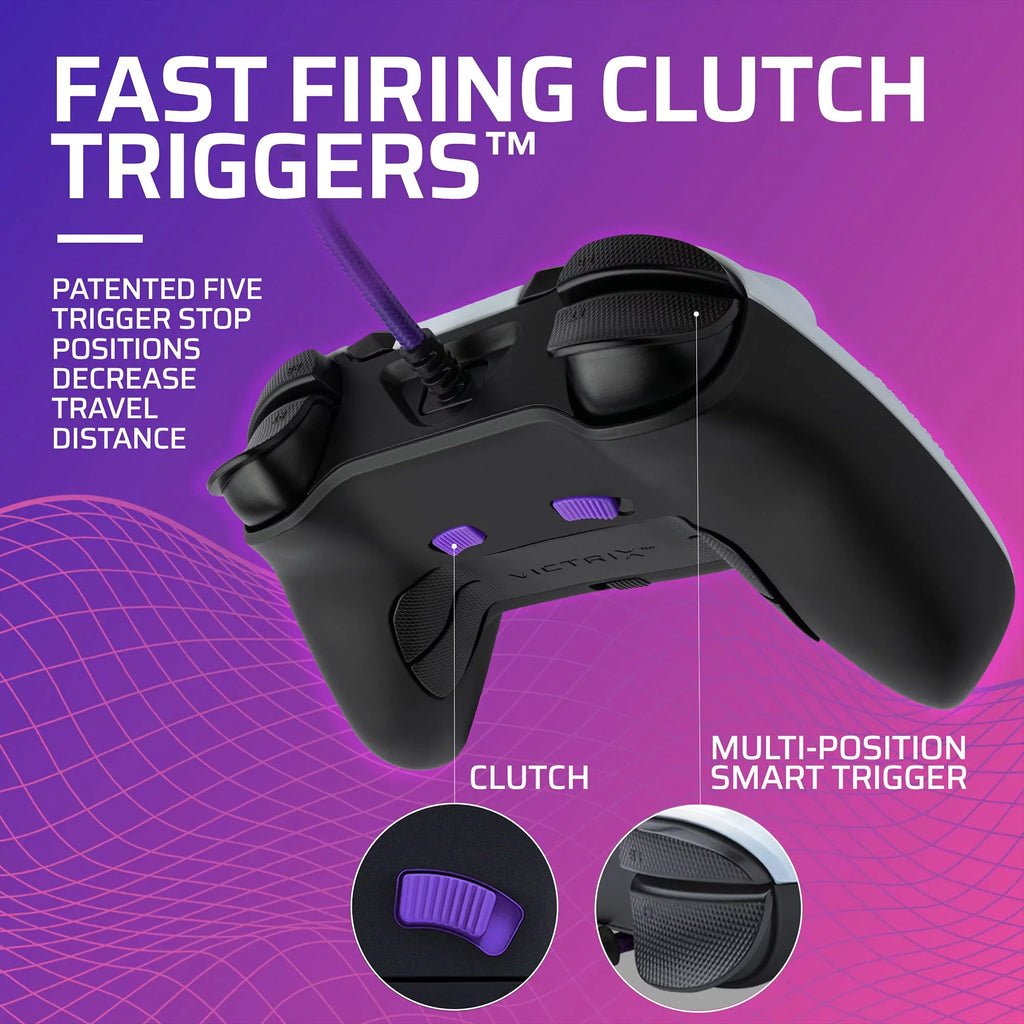 PDP Gaming Victrix Gambit World's Fastest Xbox Controller, Elite Esports Design with Swappable Pro Thumb Sticks, Custom Paddles, Swappable White/Purple Faceplate for Xbox Series X