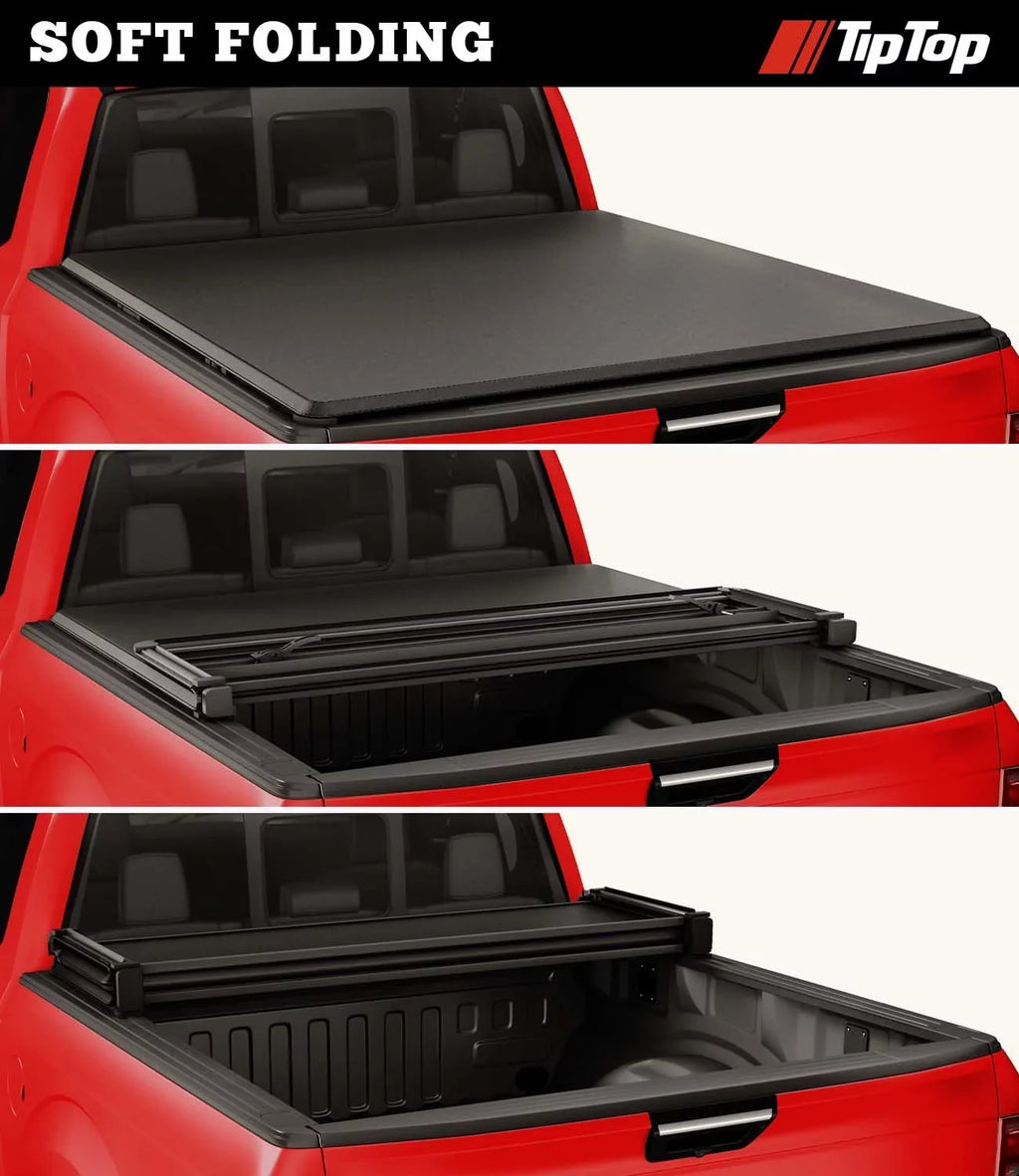 Tiptop Soft Folding Tonneau Shield Truck Bed For 2016-2023 Toyota Tacoma 5ft Bed (60.5") | TPX3 |For Models With or Without The Deck Rail System|