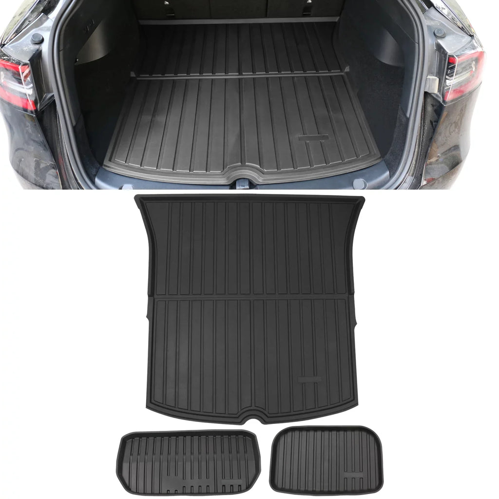 Ikon Motorsports Trunk Mats Cargo Liner Matching with 2020-2023 Tesla Model Y Black Injection TPE All Condition Waterproof Anti-Slip Frunk Trunk Under Cargo Storage Liner Mat Interior Accessories