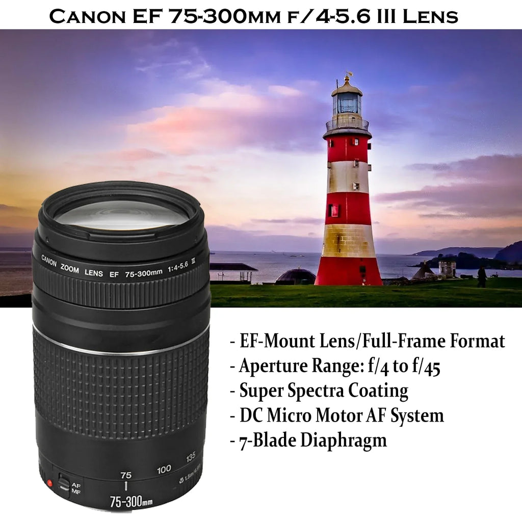 Canon EOS R5 Full Frame Mirrorless Camera with RF 24-105mm STM & 75-300mm III + 420-800mm HD Lenses, Accessories: 2X 64GB Memory Cards, LED Video Light, Microphone, Extra Battery, Case & More