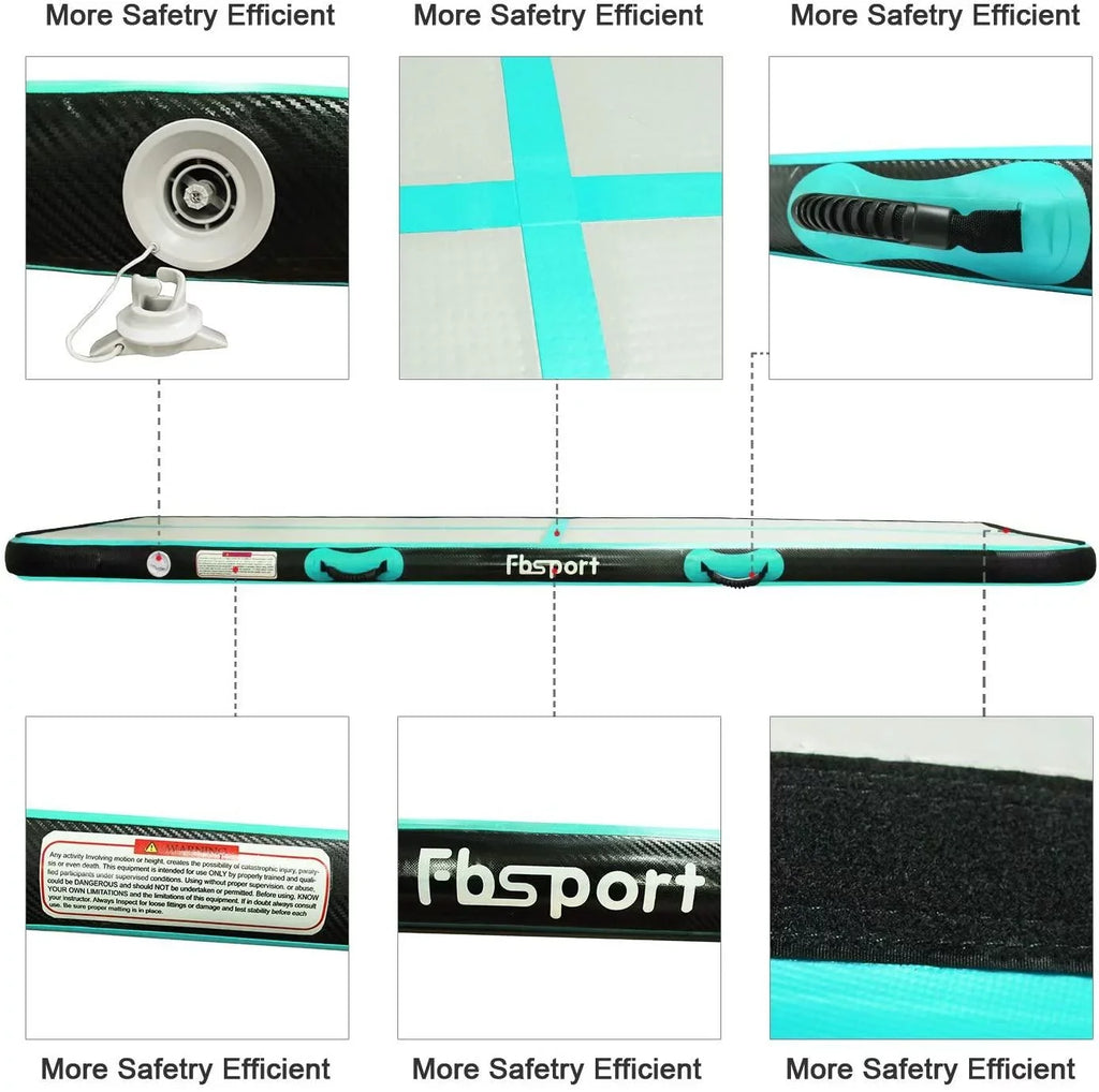 FBSPORT Air Track 20ft Inflatbale Gymnastic Mat, Carbon Fiber Material Exercise Tumbling Mat, Mint Green