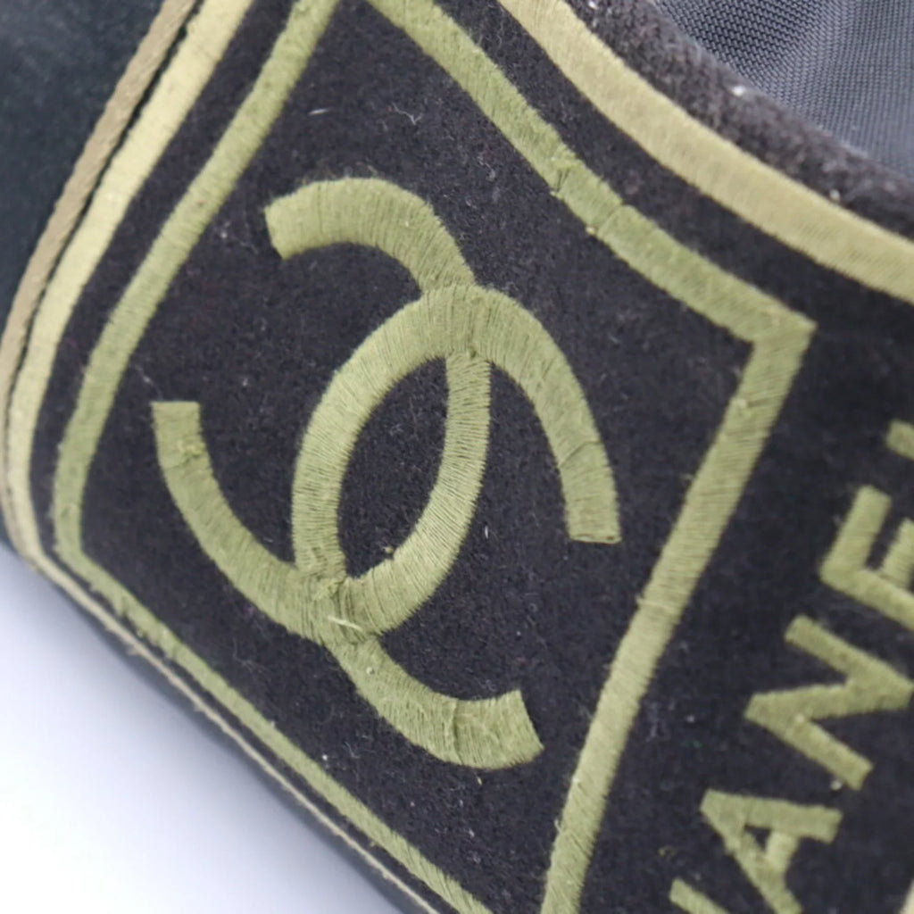 Pre-Owned CHANEL Chanel Sport Line Boston Bag Nylon Canvas Black Khaki Green Shoulder Travel Cocomark 10 Series Round Cylindrical (Fair)