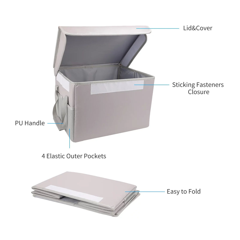 Irfora Fireproof Waterproof Storage Box, Excellent for Home Office Car, with Lid and Sturdy Handles