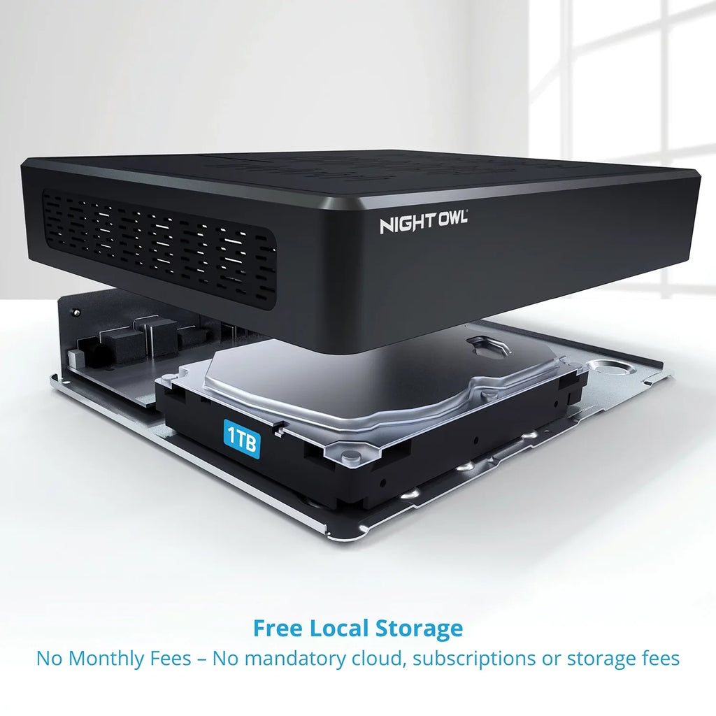 Night Owl Bluetooth 8 Channel DVR with 1TB Hard Drive, and 4 Wired 1080p HD Spotlight Security Cameras, Outdoor, HDMI Connector