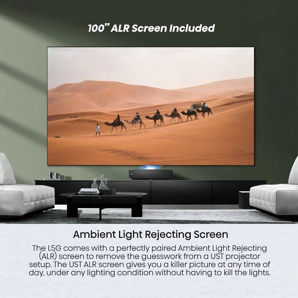 Hisense 100L5G 100" 4K Ultra-Short-Throw LASER TV & 100'' DLT100B 1.0 Gain ALR Screen Bundle with 2 YR CPS Enhanced Protection Pack