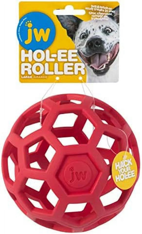 JW Hol-ee Roller Dog Fetch Treat Dispenser Puzzle Ball; Large 5.5 Inch Diameter