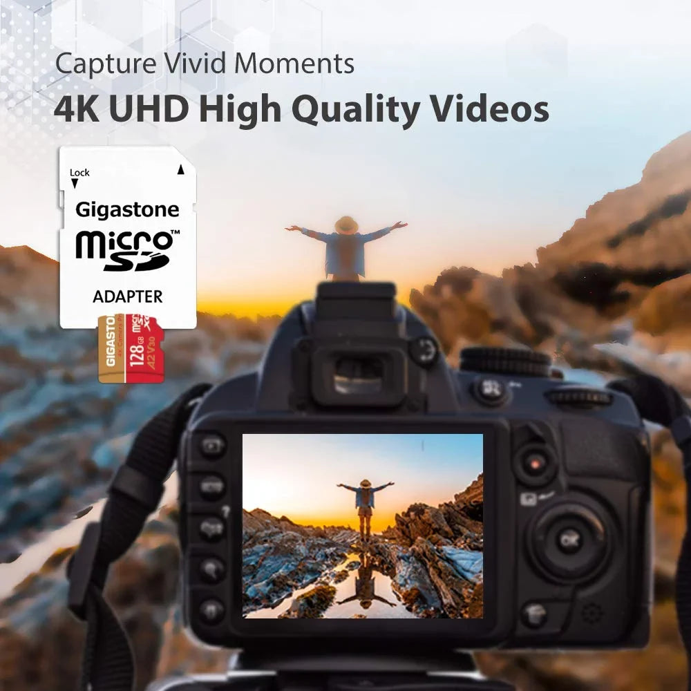 Gigastone 128GB Micro SD Card, 4K Video Recording, 4K Camera Pro, Matching with Nintendo Switch, Dash Cam, GoPro Cameras, R/W up to 100/50 MB/s, Micro SDXC UHS-I A1 V30 Class 10, 2 Pack (2x128GB)