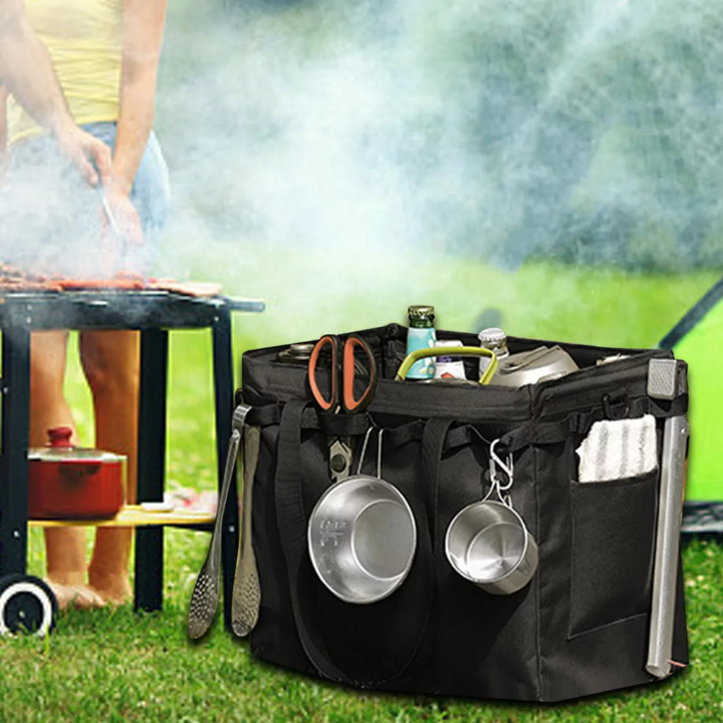 Outdoor Picnic Storage Bag Handbag Foldable Travel Garage Trunk Organizer Black 36.5x24.5x32.5cm for Camper, Travel, RV Multifunctional