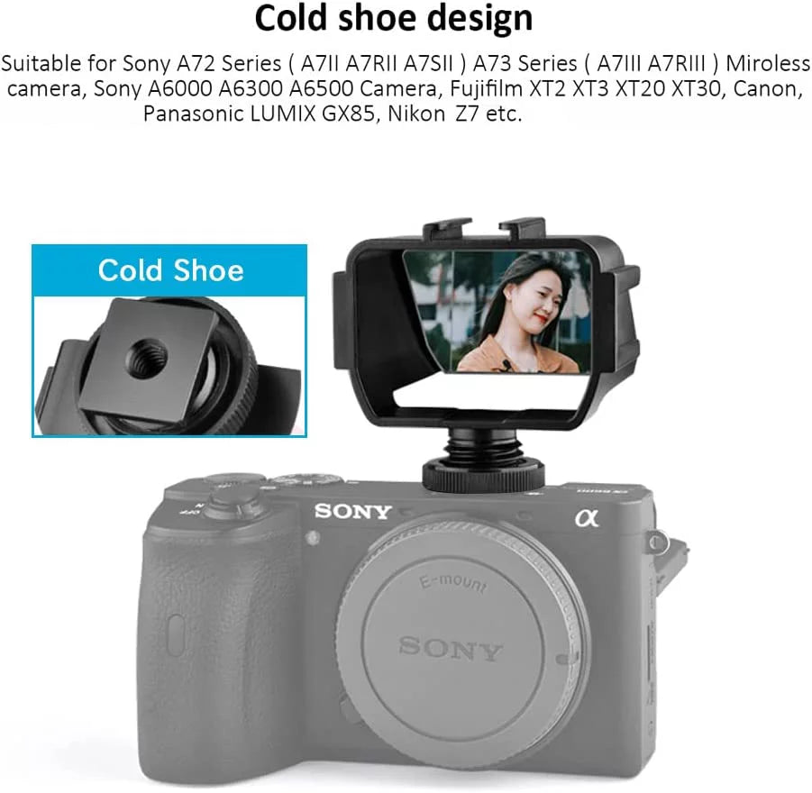 Camera Vlog Selfie Flip Screen, Cold Shoe Mic Light Mount Adapter for Sony A7RIV A7RIII A7RII A7III A7II A6000 A6300