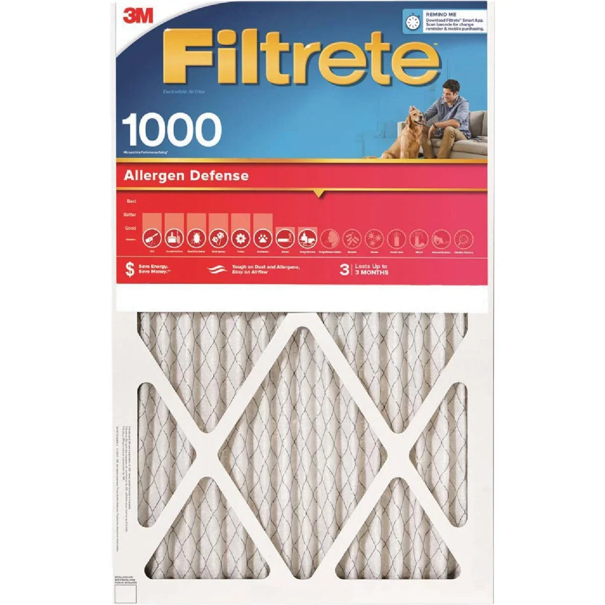 1 PK, Filtrete 12 In. x 12 In. x 1 In. Allergen Defense 1000/1085 MPR Furnace Filter