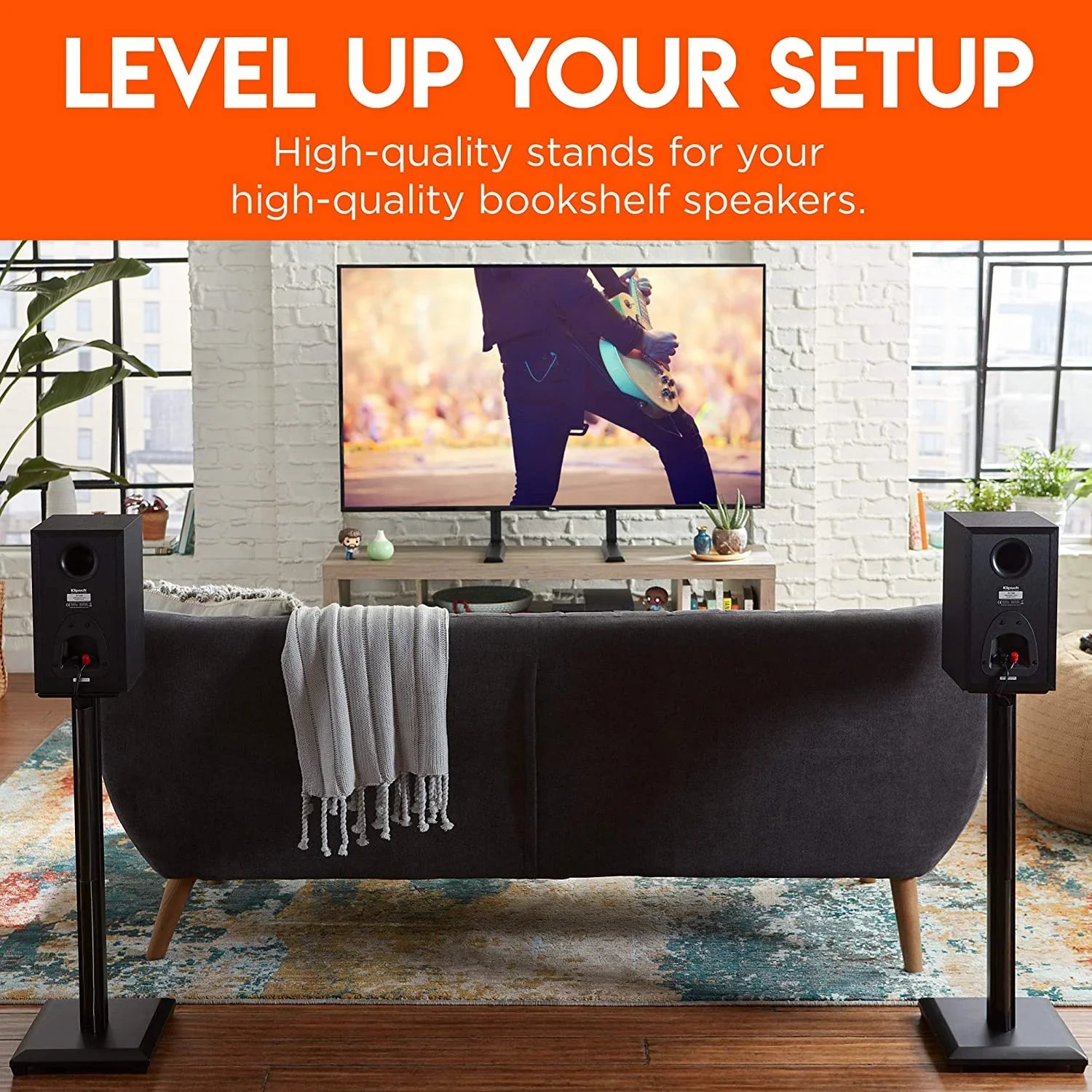 YUNWEN Premium Universal Floor Speaker Stands - Vibration-Absorbing MDF Design Works with Edifier, Polk, & Other Bookshelf Speakers Or Studio Monitors - Includes Sound Iso Pads & Carpet Spikes