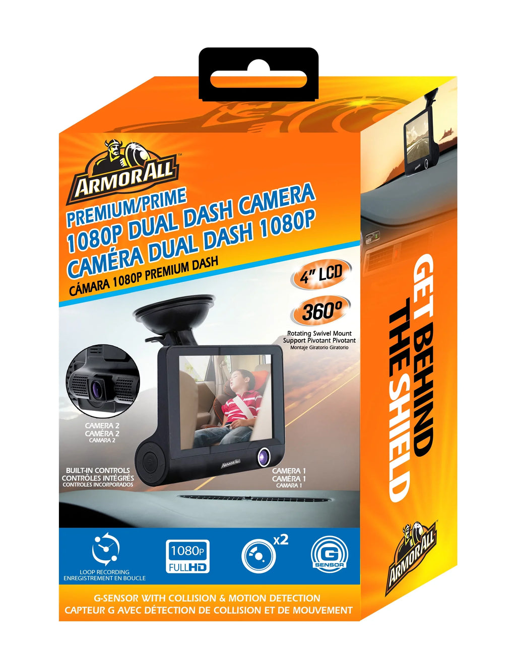 New Armor All Universal 4 inch LCD 1080P HD Dual-Lens Dash Camera, G-sensor Detects Motion and Accidents, Two Cameras, Micro-SD Card Slot