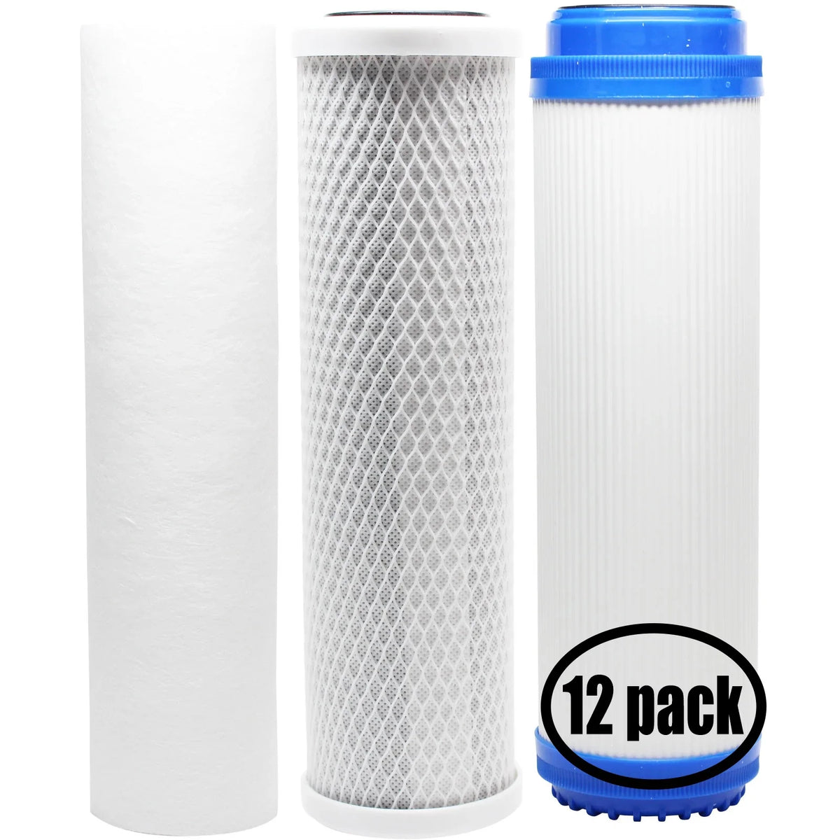 12-Pack Replacement for Filter Kit for H2O Distributors ADWU-TM RO System - Includes Carbon Block Filter, PP Sediment Filter & GAC Filter - Denali Pure Brand