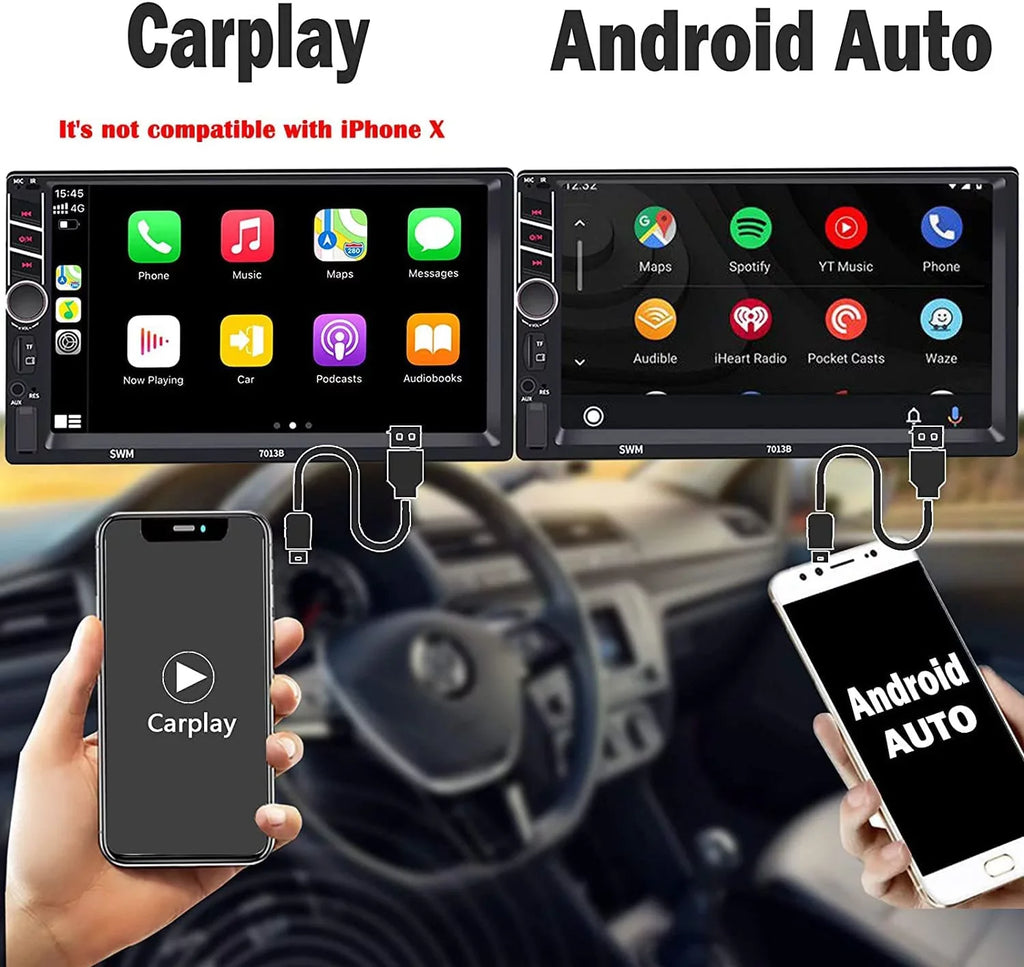 Binize 7 inch Car Stereo Radio Fitting with Carplay Android Auto Double Din Touchscreen Bluetooth Head Unit/MP5 Player/FM/AM,Support Reversing Image Input/Steering Wheel Control/USB/Remote