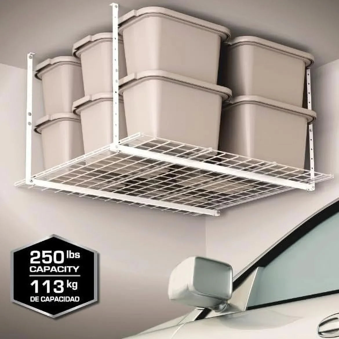 HyLoft 00540 45-Inch by 45-Inch Overhead Storage System Ceiling Mount Garage Organization Rack White