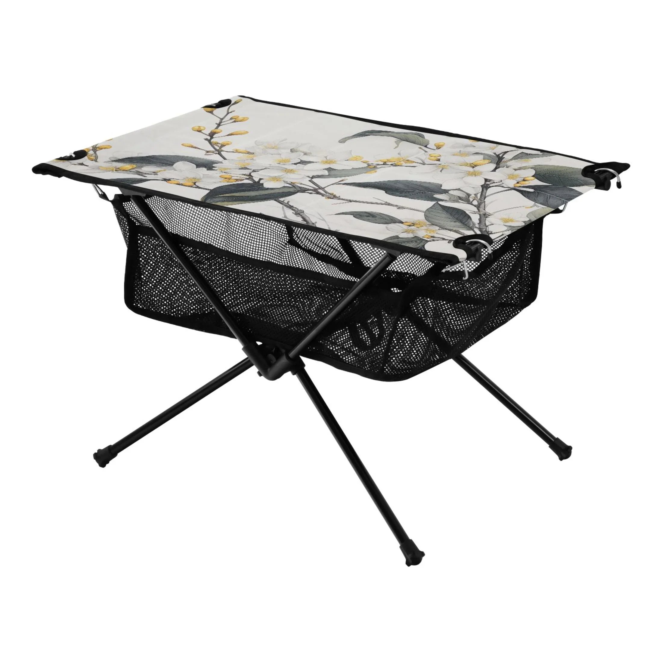 Blooming Jasmine Flowers Camping Foldable Portable Table Beach Table with Storage Bag Compact Picnic Table for Outdoor Hiking Fishing BBQ