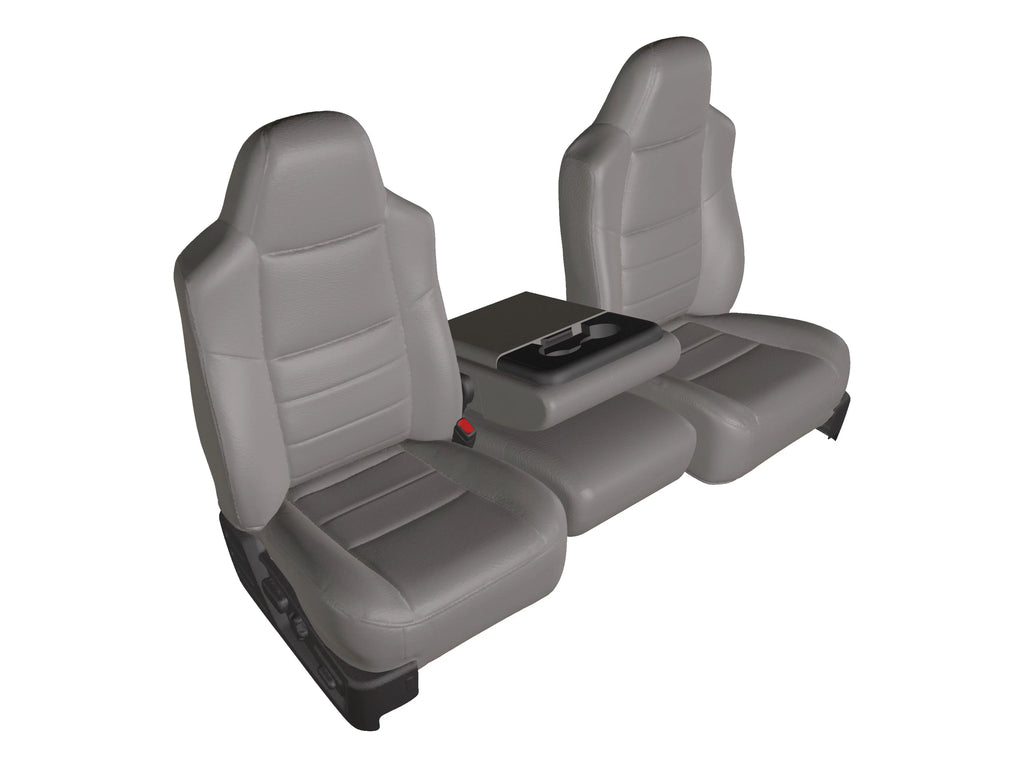 F58 2002-2010 Ford F250-F550 Super Duty Front 40/20/40 Split Bench Seat with Molded Headrests and Opening Center Console Two Tone in Black and Gray Twill