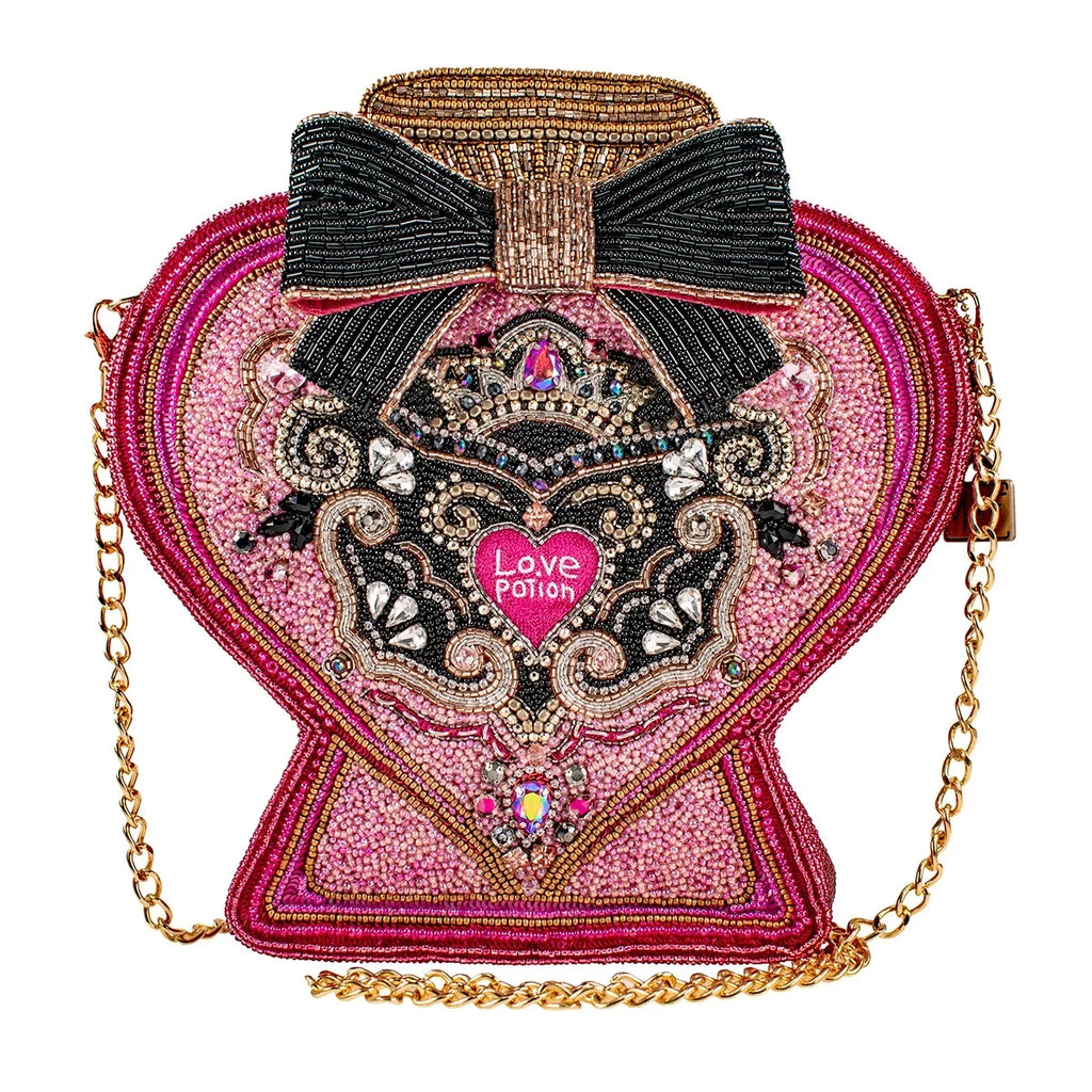 Mary Frances LOVE POTION Pink Bottle Beaded Handbag Purse NEW