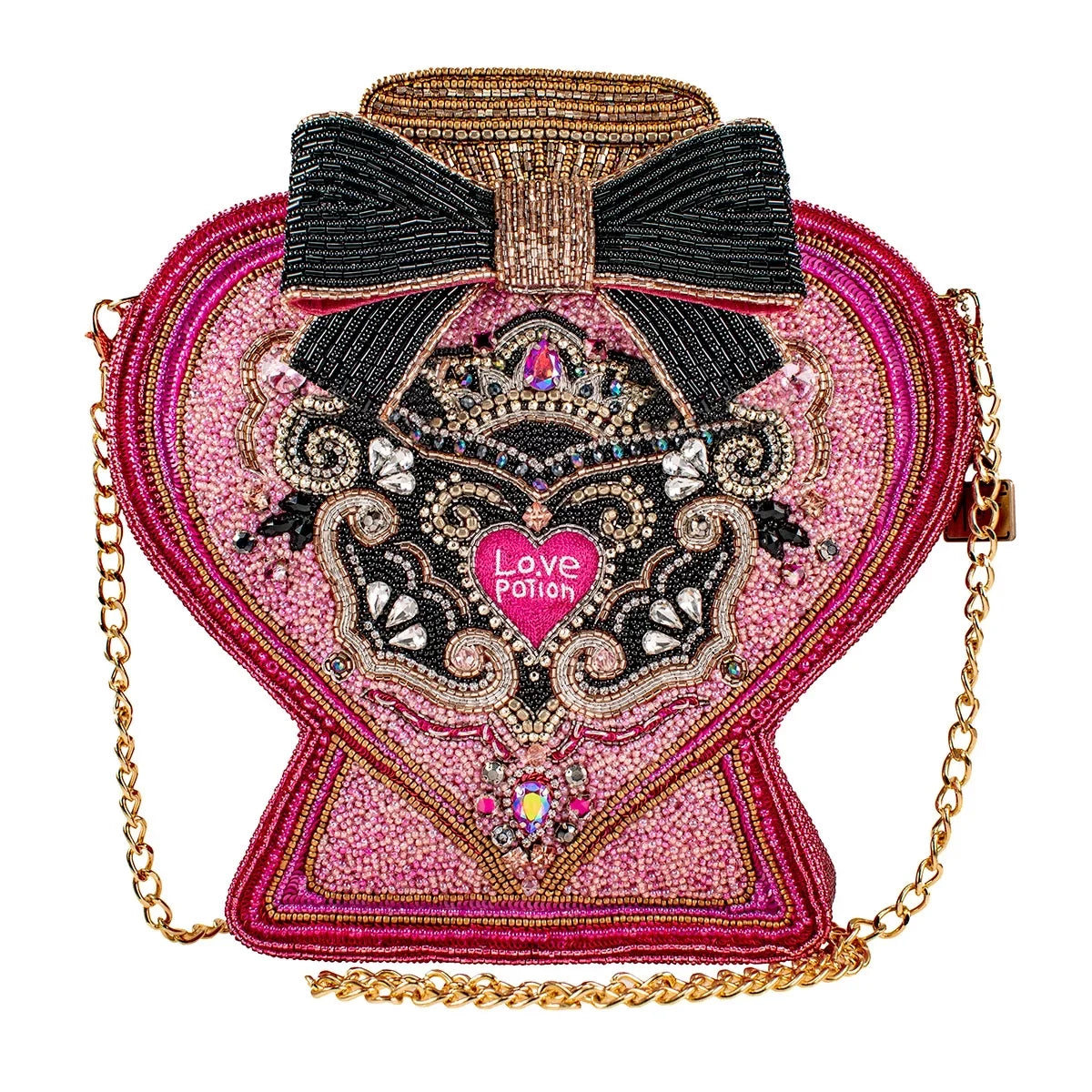 Mary Frances LOVE POTION Pink Bottle Beaded Handbag Purse NEW