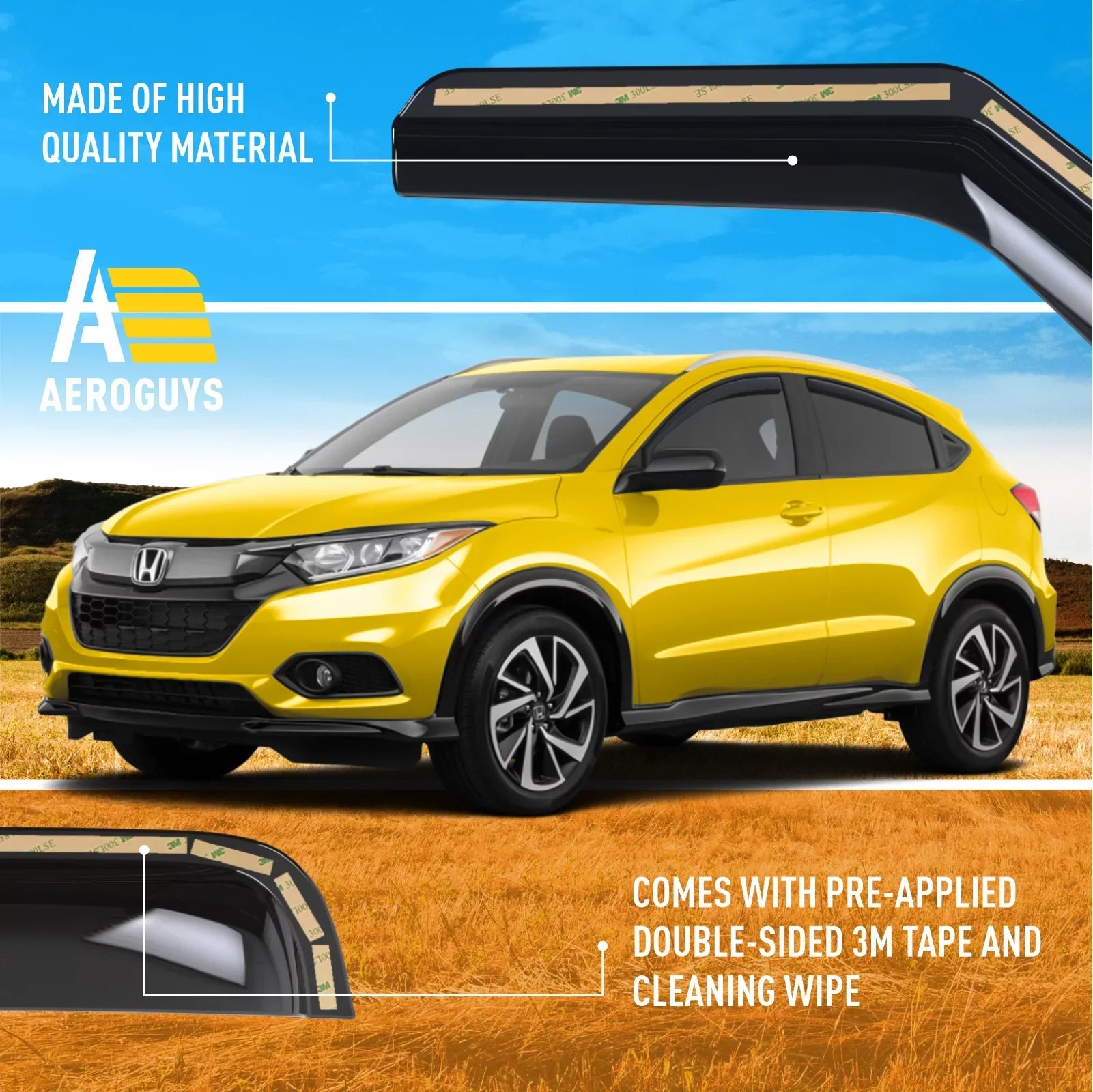 AEROGUYS In-Channel Window Deflectors Extra Strong Window Visors Rain Guards Fit for Honda HR-V 2016-2022, Sun Visors, Wind Vent Visors, Car Accessories - 4 pcs. AG0157