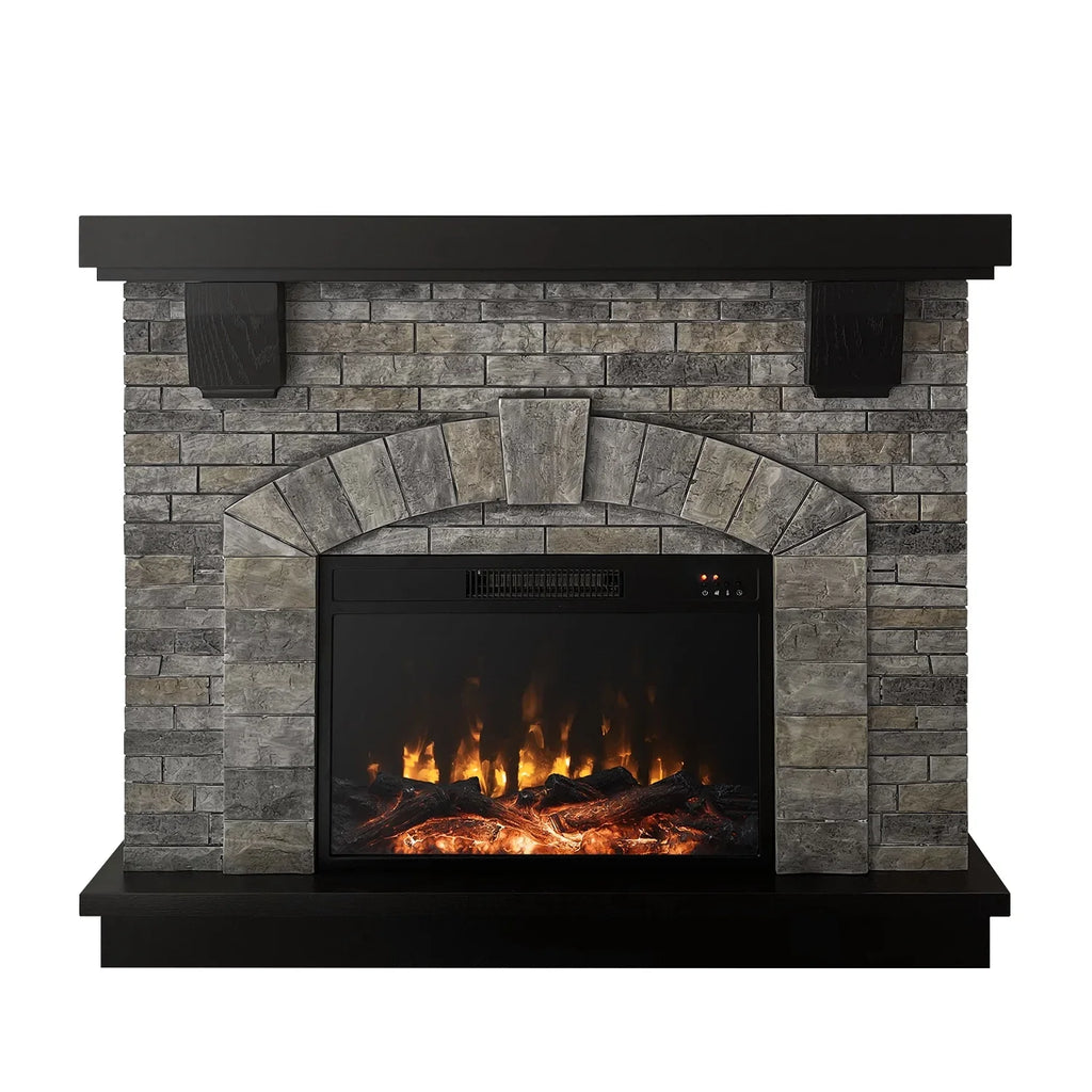 Cloud Mountain 45" Electric Fireplace with Mantel Infrared Freestanding, Gray Stone