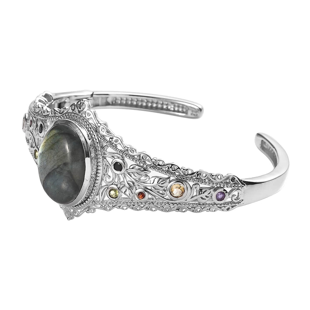Shop LC Labradorite Multi Gemstone Oval Platinum Plated Cuff Bangle Bracelet for Women Jewelry Size 7.25" Ct 15.05 Birthday Mothers Day Gifts for Mom