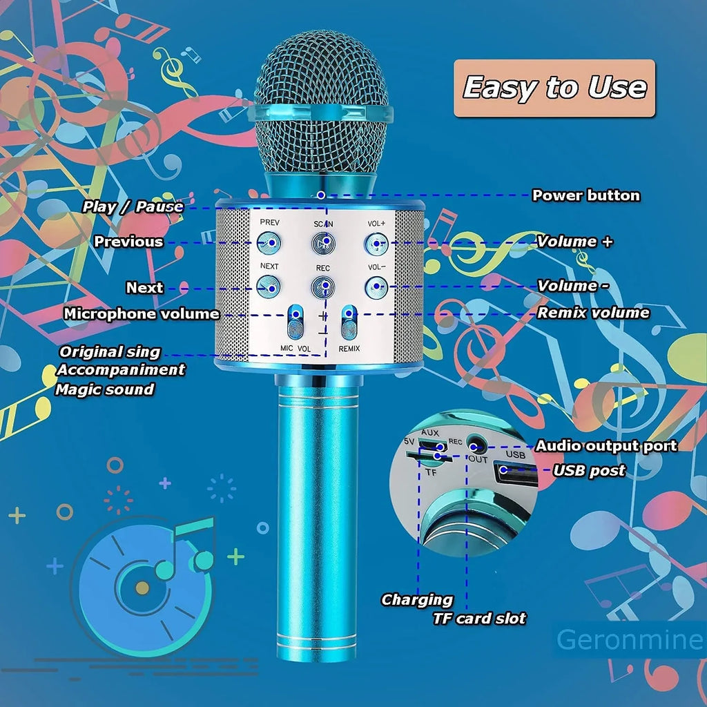 Karaoke Microphone Wireless Bluetooth 5 in 1 Portable Handheld Microphone Speaker Mic Player Machine Gifts for Adults Kids Boys Girls Home KTV Party Birthday Blue