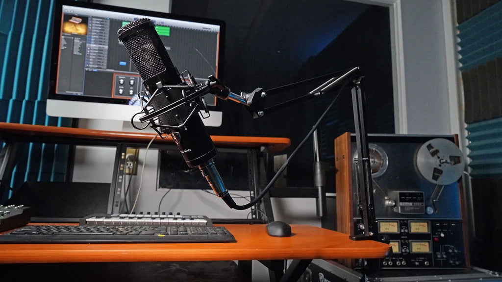 Rockville DMS30 Microphone Boom Arm Studio Podcast Mic Stand+Clamp+Pop Filter