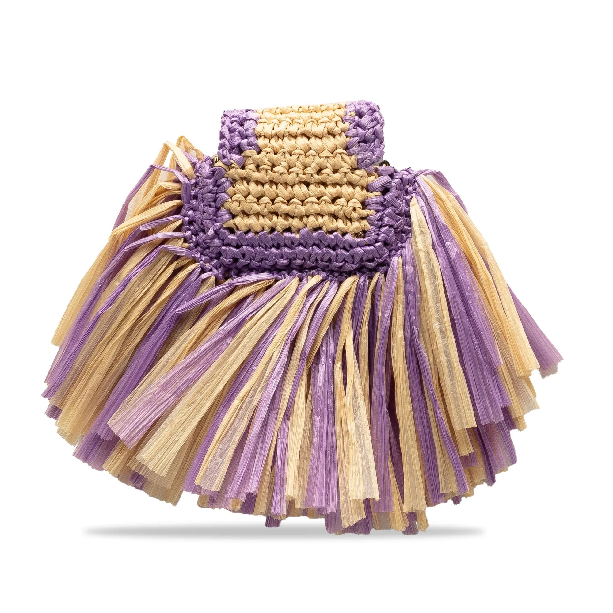 Pre-Owned Authenticated Fendi Intreccio Pico Baguette Raffia Natural Material Purple Crossbody Bag Unisex (Good)