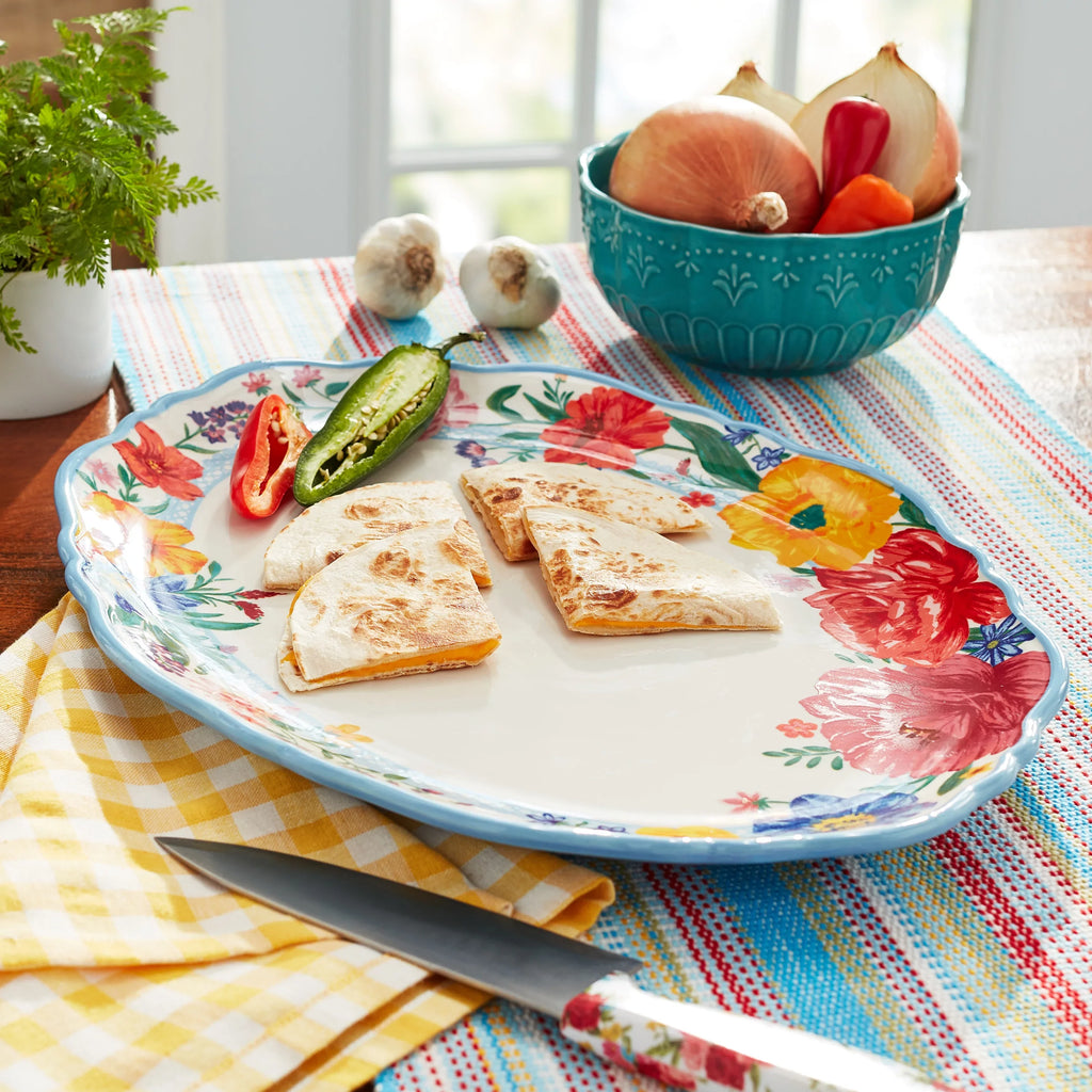 The Pioneer Woman Brilliant Blooms Stoneware Serve Platter