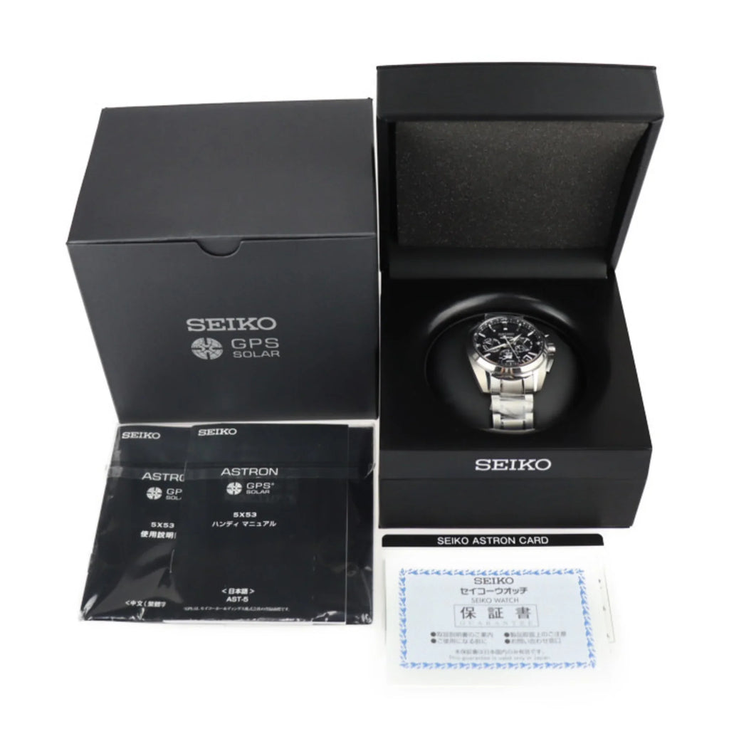 Pre-Owned SEIKO ASTRON Watch 5X53-0AV0/SBXC067 Titanium Silver Black Dial GPS Solar Radio Chronograph (Like New)
