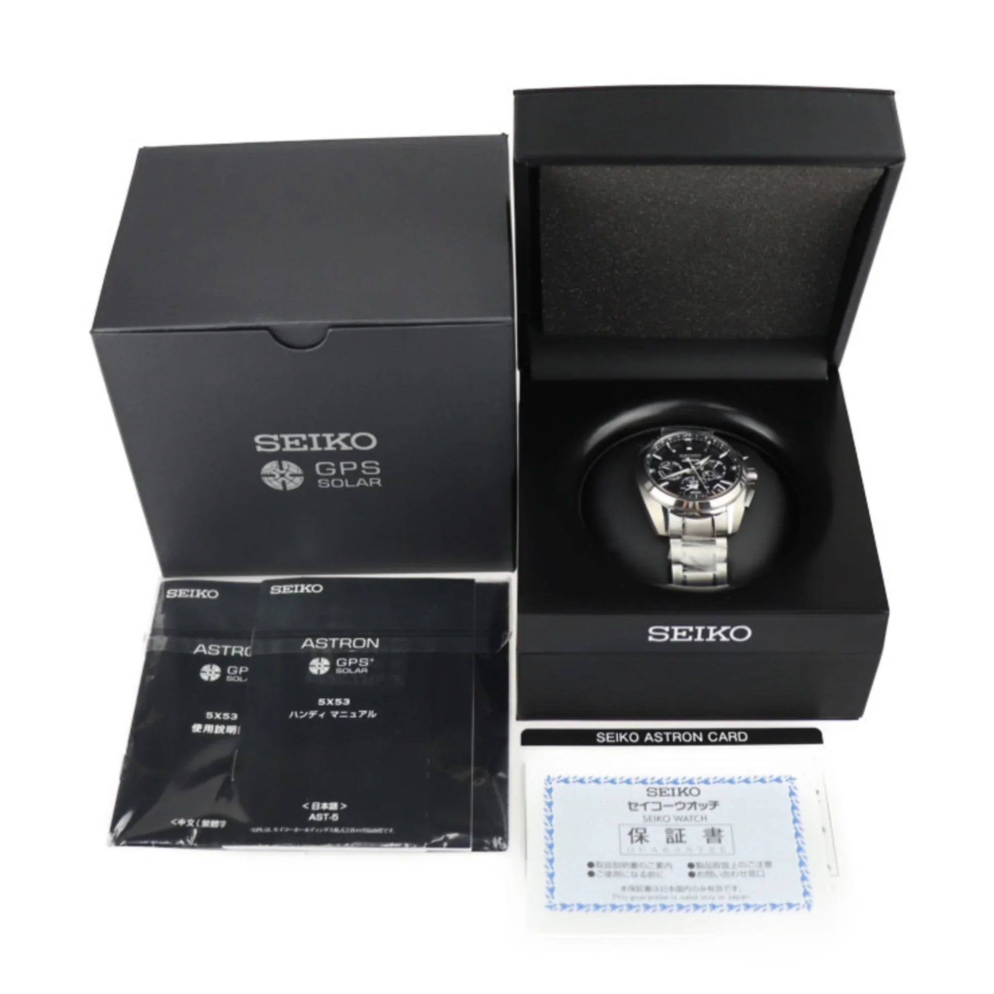 Pre-Owned SEIKO ASTRON Watch 5X53-0AV0/SBXC067 Titanium Silver Black Dial GPS Solar Radio Chronograph (Like New)