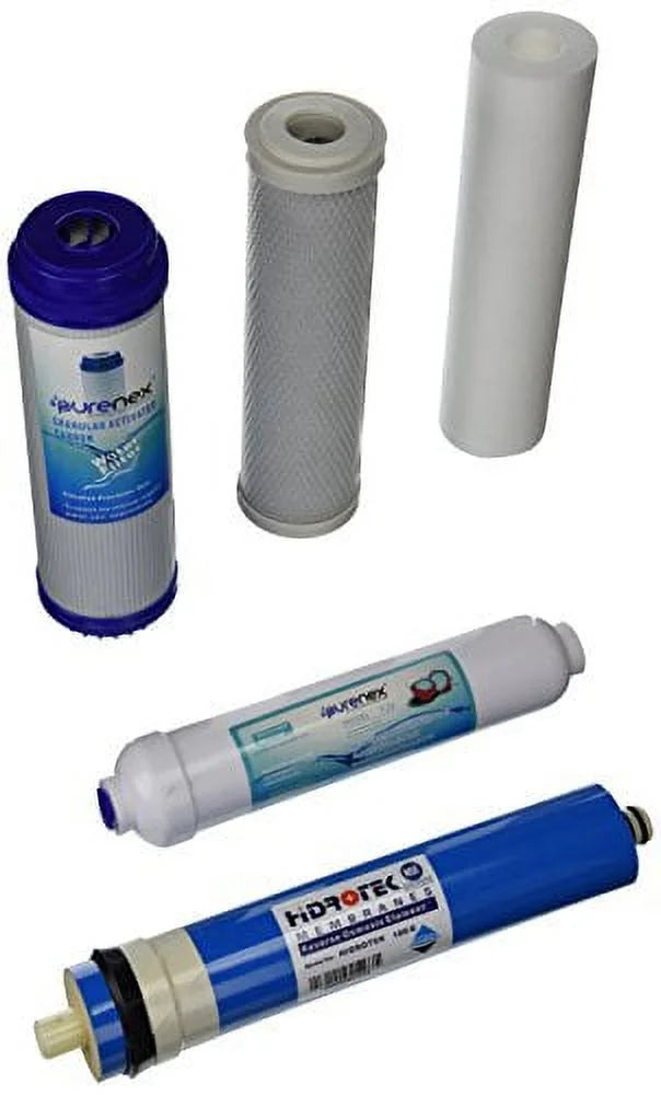Purenex 1C-1GAC-1S-1I-1M100 Reverse Osmosis RO Filter Replacement Set with 100 GPD Membrane