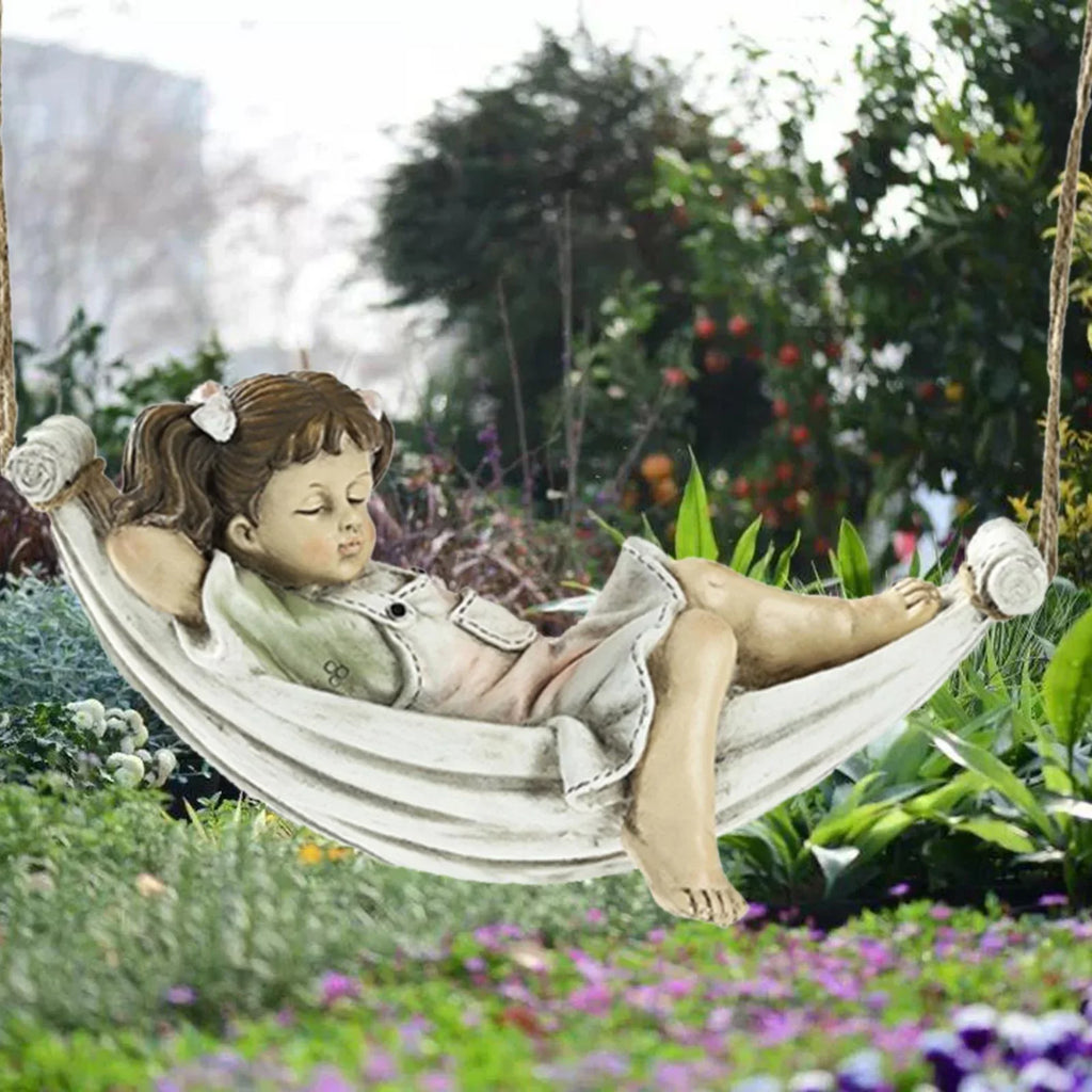 Girls on Swing Garden Statue, Yard Pond Fountain Decorative Figurine Tree Hanging Sculpture, Lawn Nordic Hand Landscaping Ornament Crafts