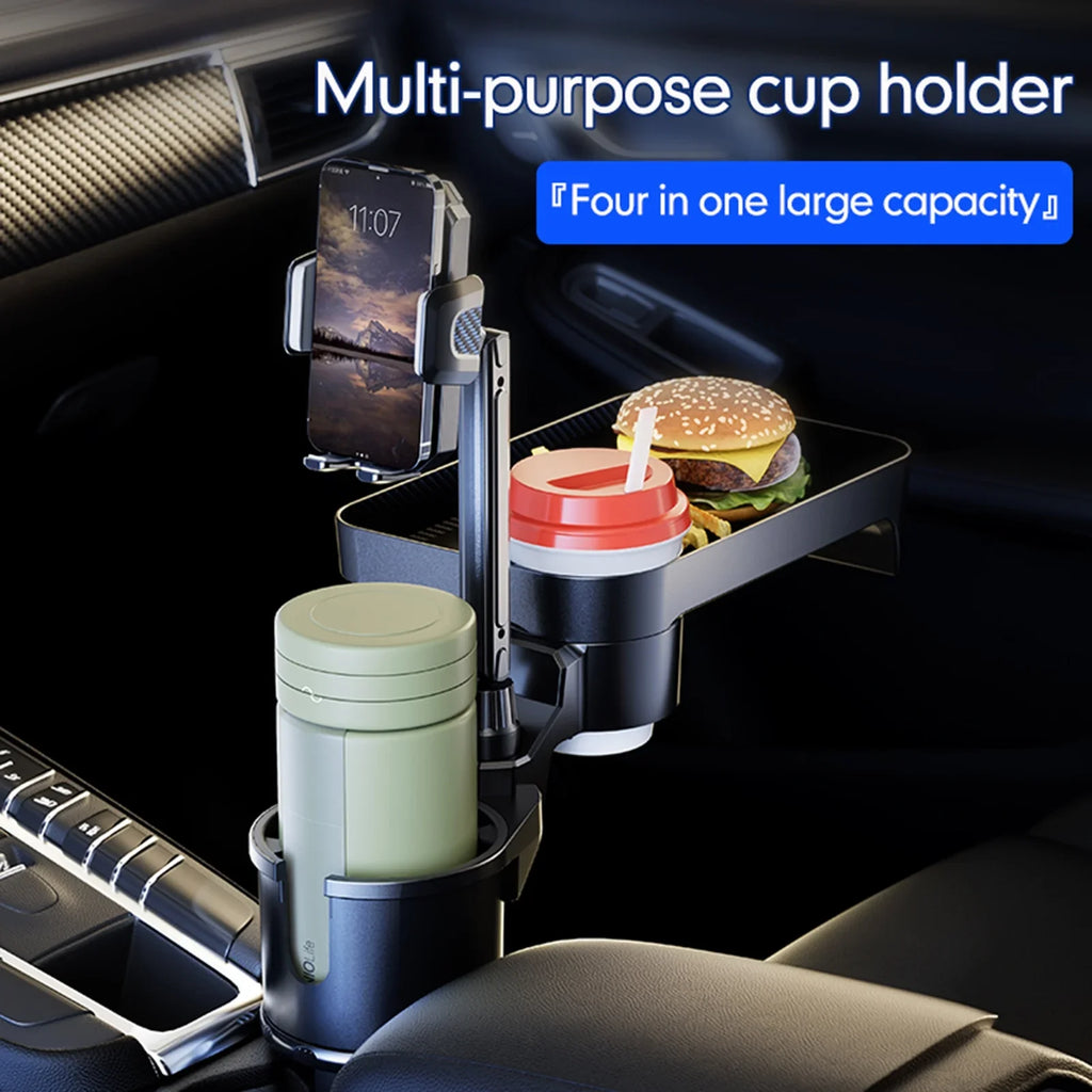 OWSOO Car Cup Holder, Multifunctional Expander with 360° Rotation Tray, Mobile Phone Holder, Adjustable Base, Auto Front Back Seat Organizer, Size S, Convenient for Car Travel