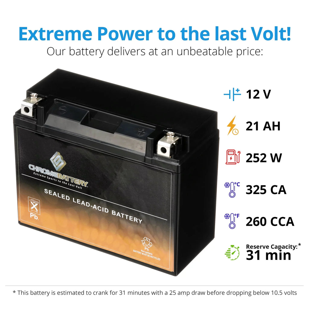 Chrome Battery Y50-n18l-a3 (50-n18l-a3 12 Volts,20 Ah, 260 Cca) High Performance - Maintenance Free - Sealed AGM Motorcycle Battery