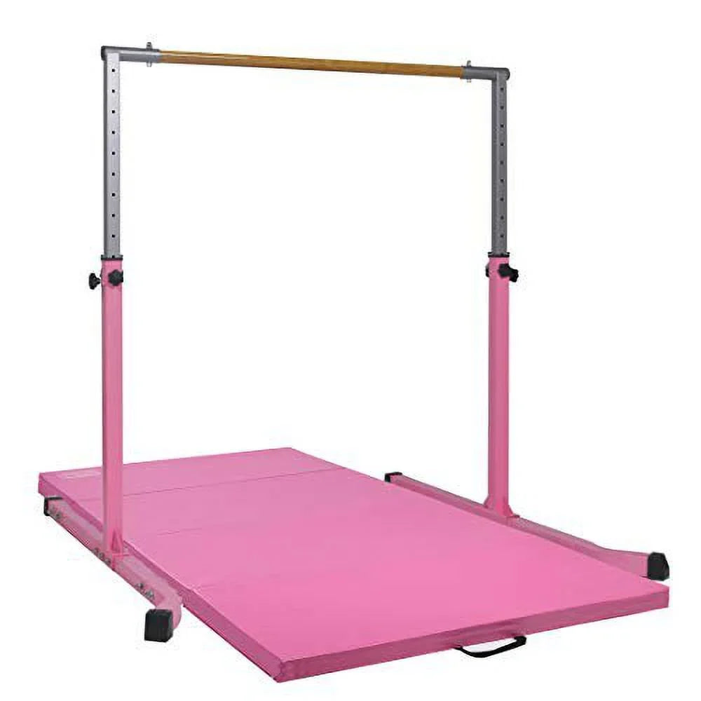 5-Star Gymnastic Kip Bar for Kids, Adjustable 3-5FT, Pink, Heavy-Duty, Home Gym Training Equipment