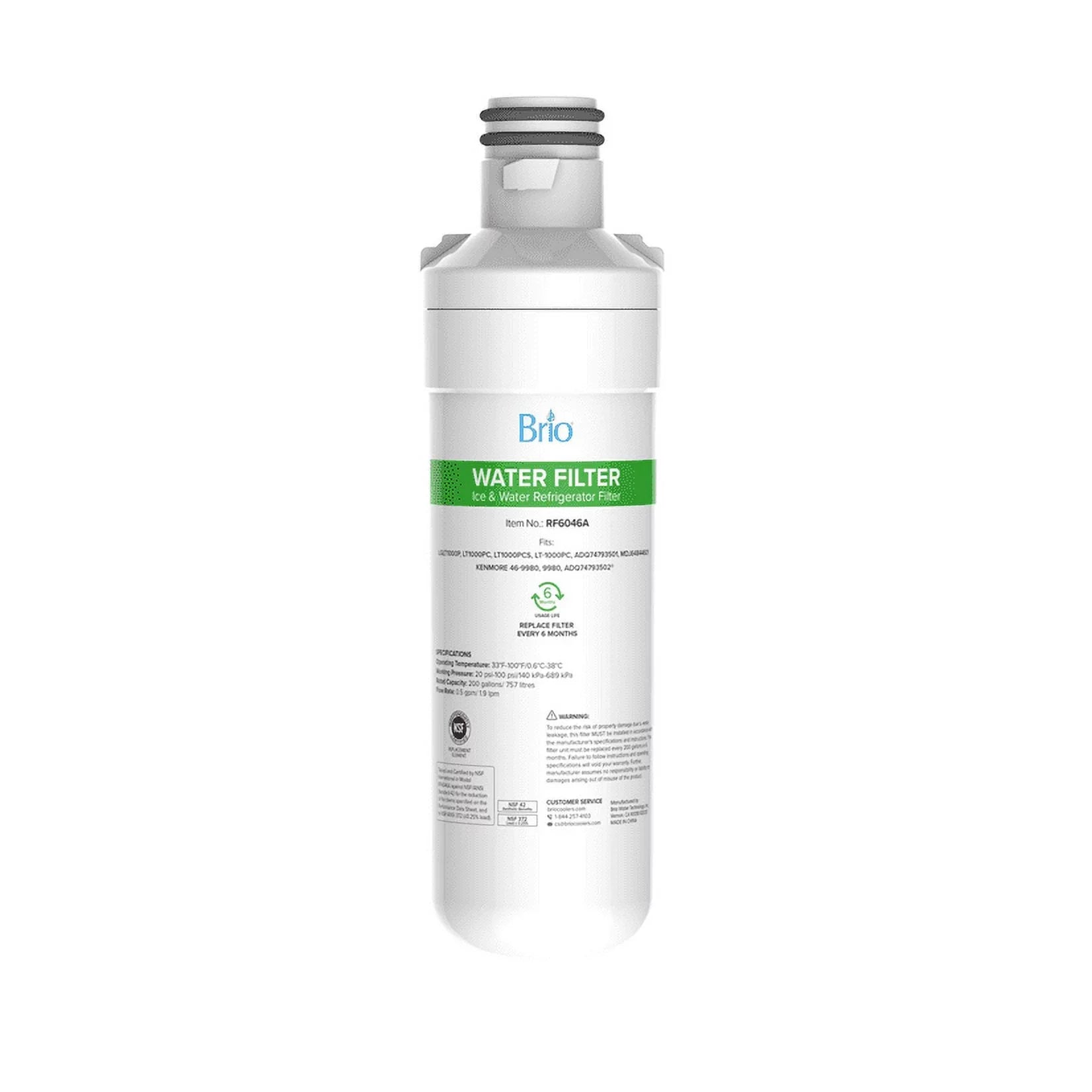 Brio 6046A Refrigerator Water Filter Replacement Suitable With LGLT1000P, LT1000PC, LT1000PCS, LT-1000PC, ADQ74793501