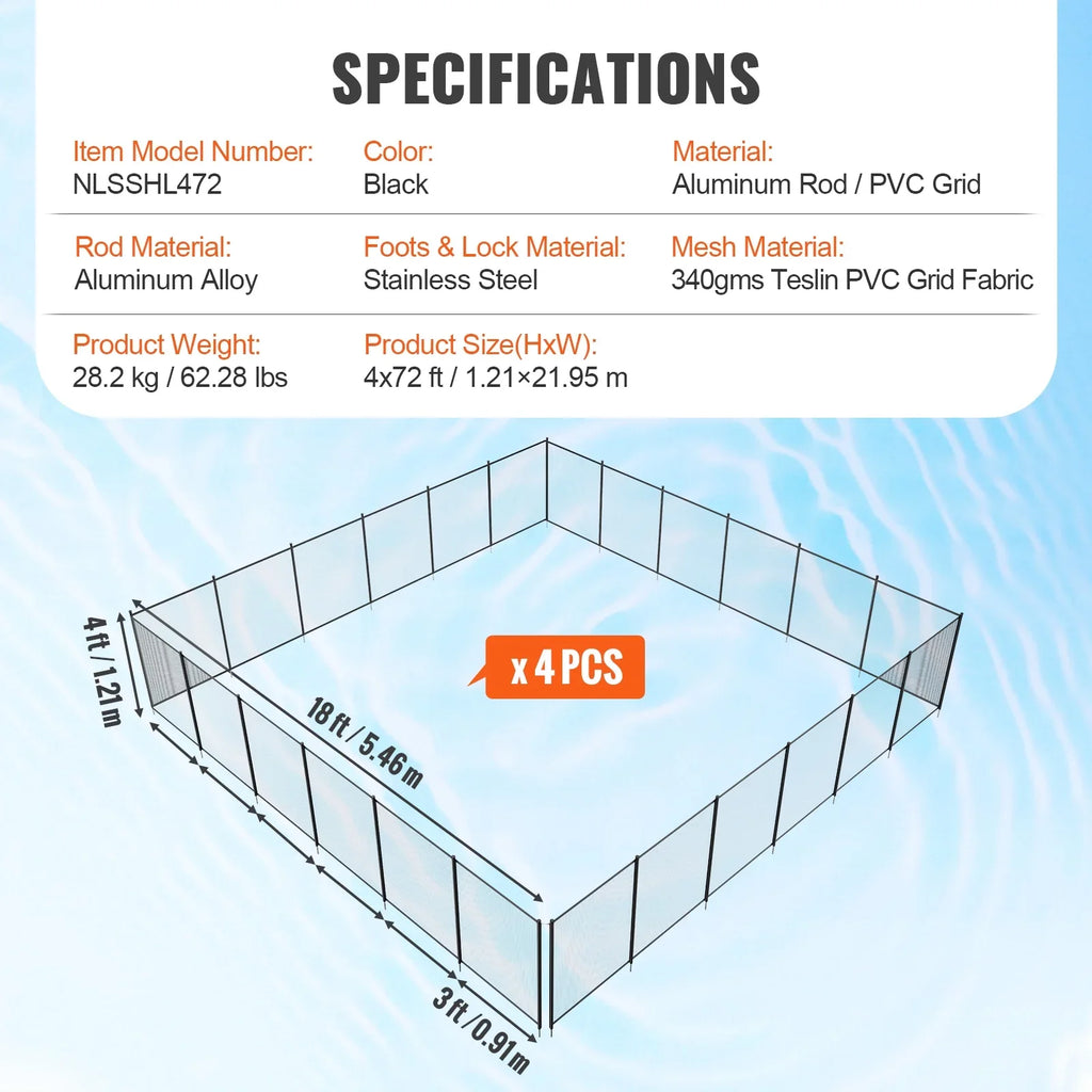 SKYSHALO 4 x 72 FT Removable Pool Fence Pool Fences for Inground Pools Outdoor