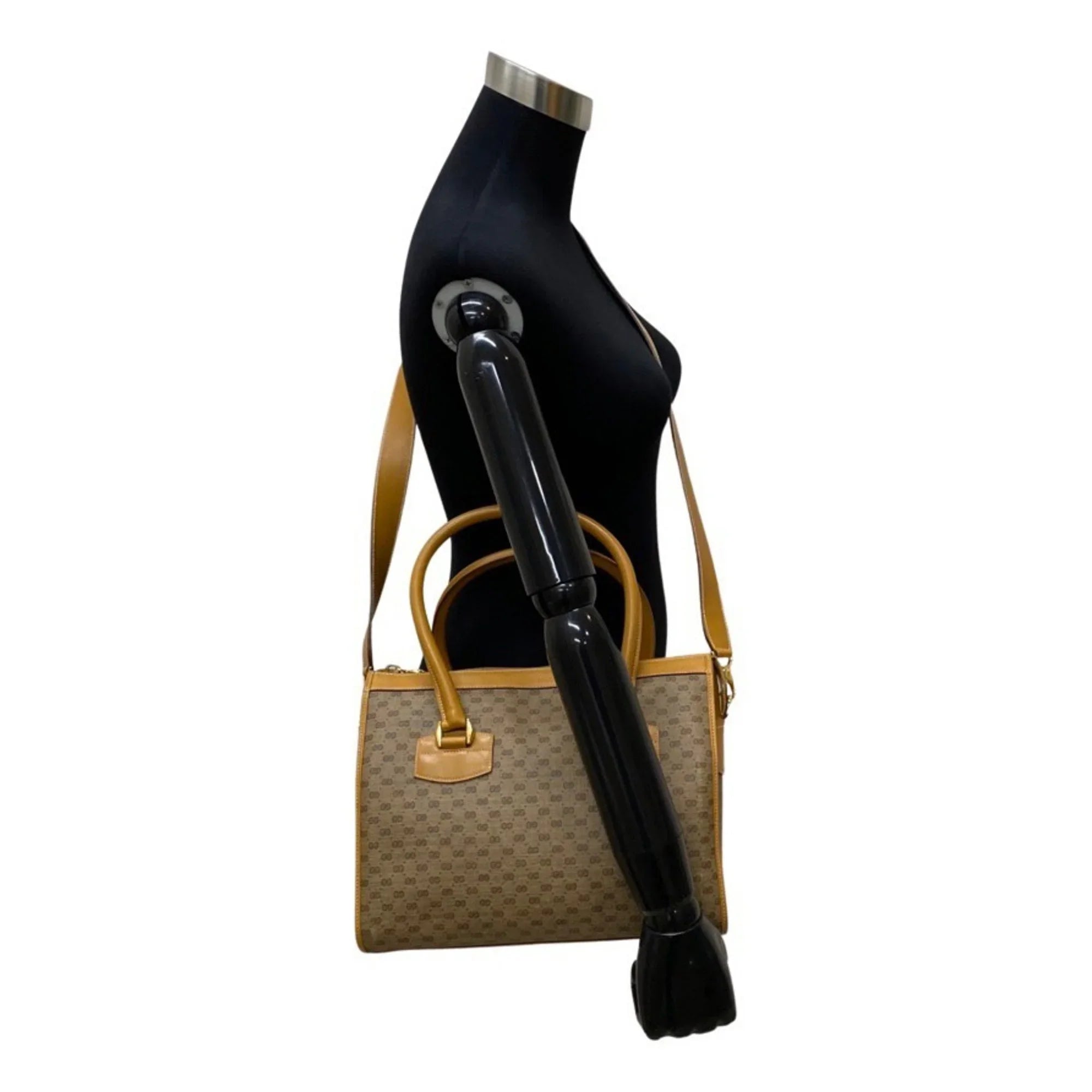Pre-Owned GUCCI Old Gucci Vintage Micro GG Leather Genuine 2way Handbag Shoulder Bag Brown (Good)