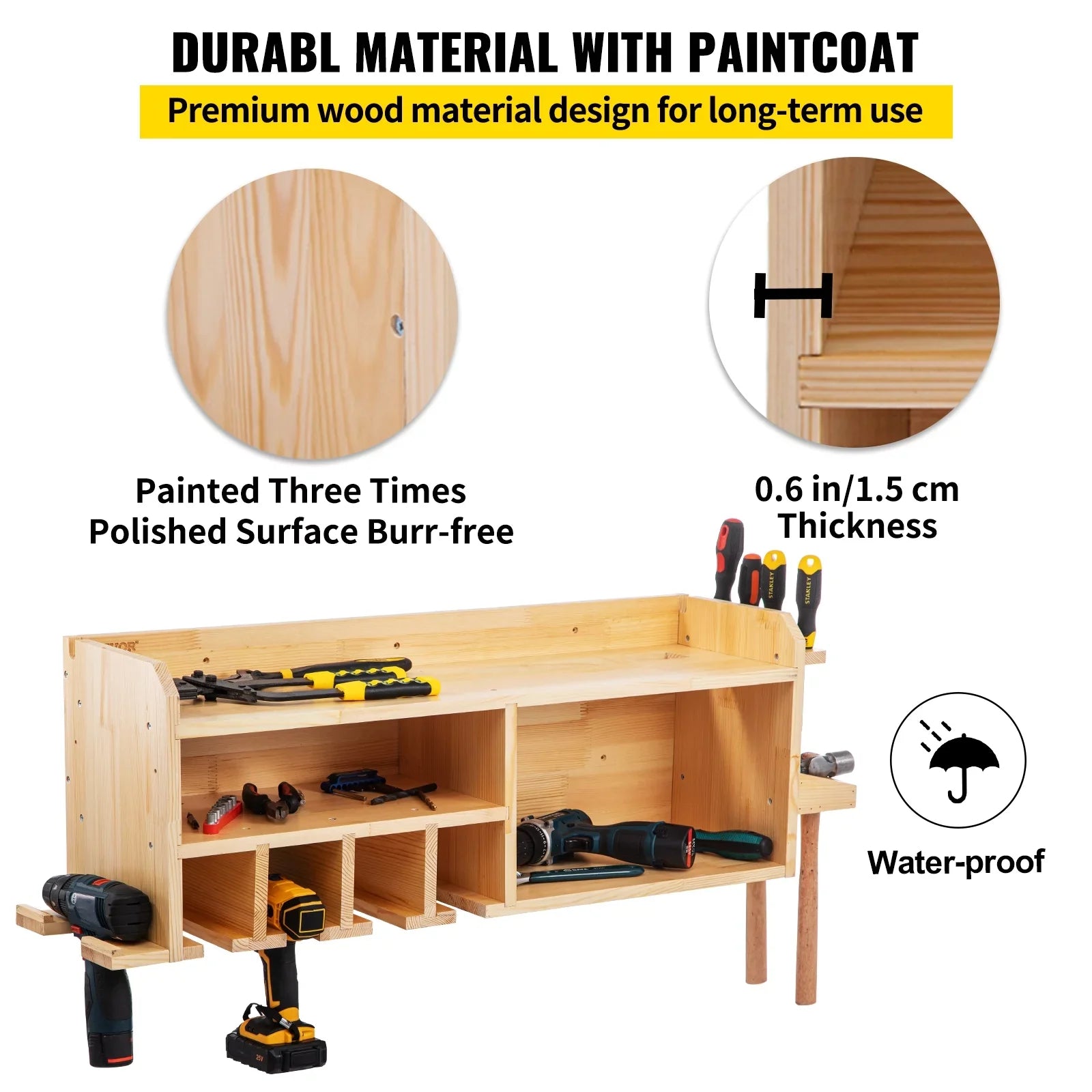 BENTISM Power Tool Organizer Drill Wall Tool Holder 4 Slots 3-shelf Wall Mounted