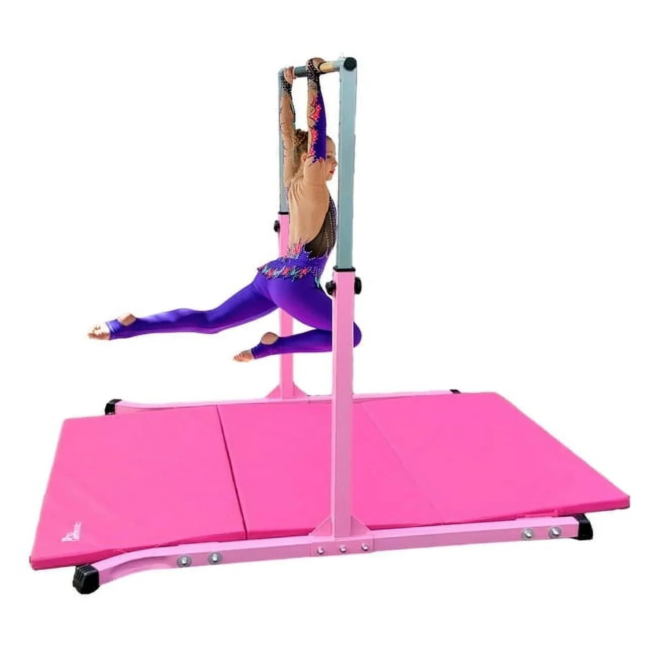 5-Star Gymnastic Kip Bar for Kids, Adjustable 3-5FT, Pink, Heavy-Duty, Home Gym Training Equipment
