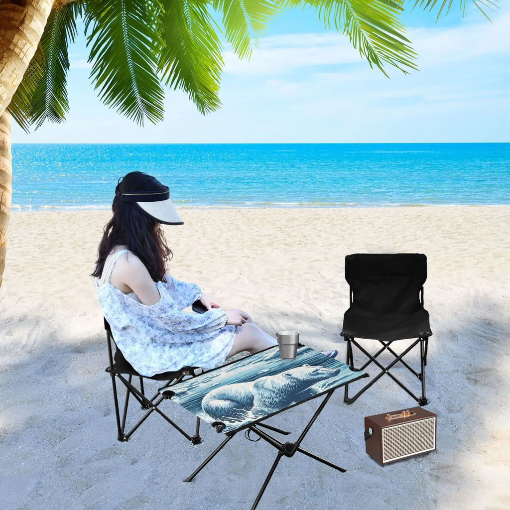 Polar Bear Swimming Camping Folding Table Portable Beach Table with Storage Bag Compact Picnic Table for Outdoor Travel Fishing BBQ