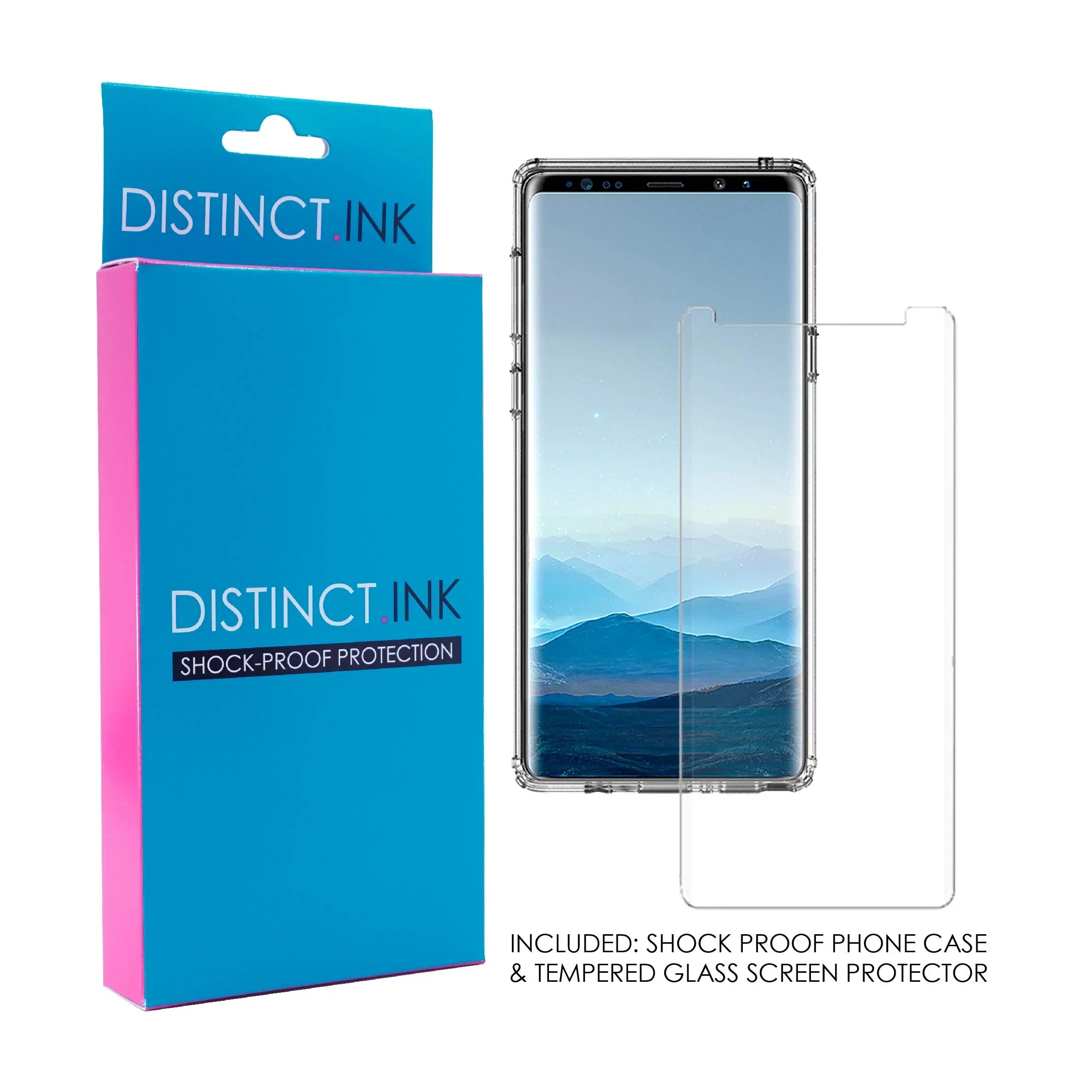 DistinctInk Clear Shockproof Hybrid Case for Samsung Galaxy Note 9 - TPU Bumper, Acrylic Back, Tempered Glass Screen Protector - Faith / Hope / Love - Black & White - Christ