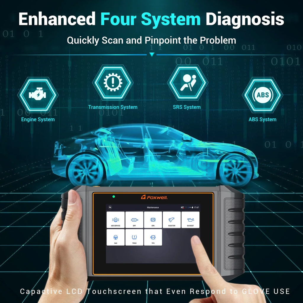 Newest Version FOXWELL NT716 OBD2 Scanner Automotive Diagnostic Tool 9 Maintenance Engine Airbag ABS Transmission Four System Scanner Car Code Reader Injector DPF BMS ABS SAS OIL TPMS EPB TPS Reset