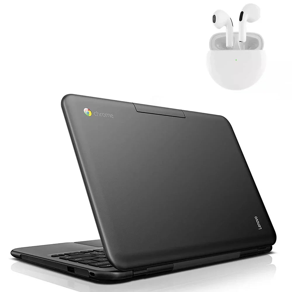 Lenovo N22 Chromebook 11.6 inch Intel Processor/ 4GB Memory/ 16GB eMMC Storage/ USB3.0/ Bluetooth/ Wi-fi/ Webcam with Pro 6 Wireless Earbuds Chrome Notebook