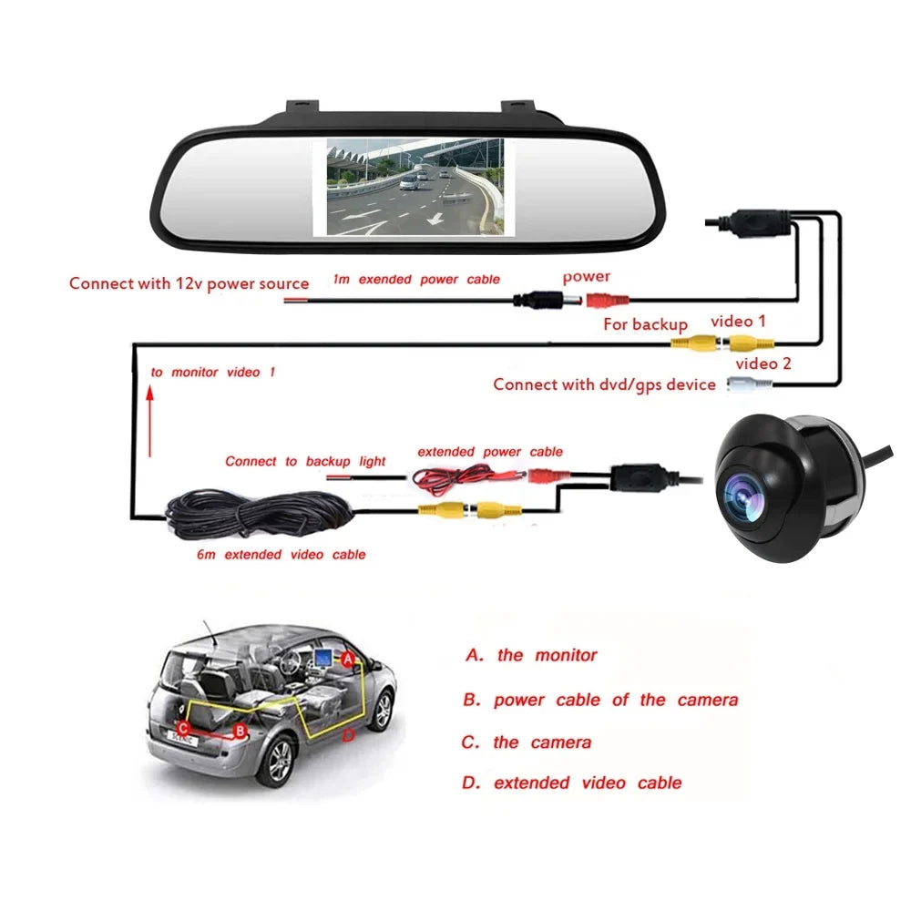 Reverse Car Camera + 4.3" Car Mirror Monitor Kit Vehicle Security System