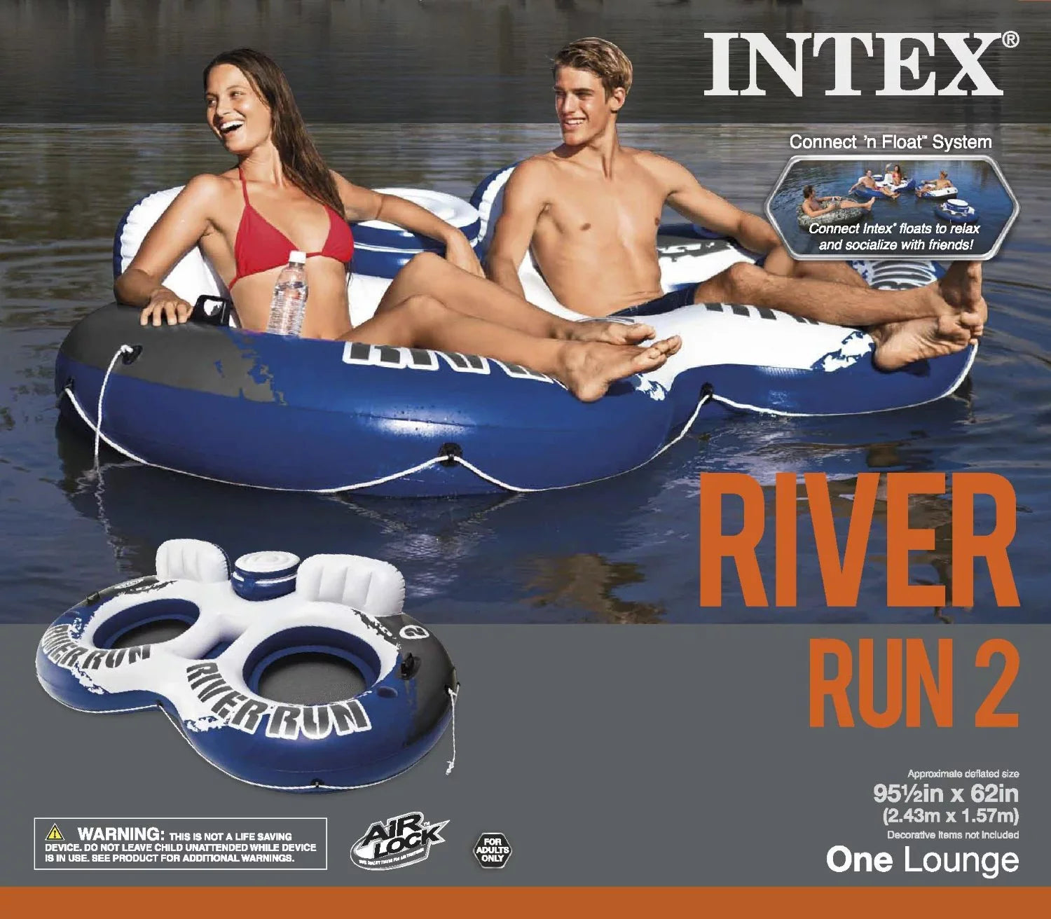 INTEX River Run II Water Tube Lounger w/ Cooler (2 Pack)
