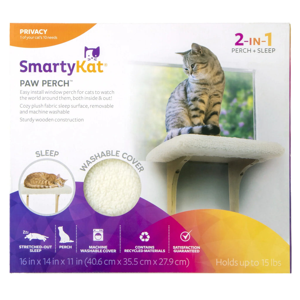 SmartyKat Paw Perch Padded Self-Adhesive Windowsill Mounted Cat Perch & Plush Wrap Cream